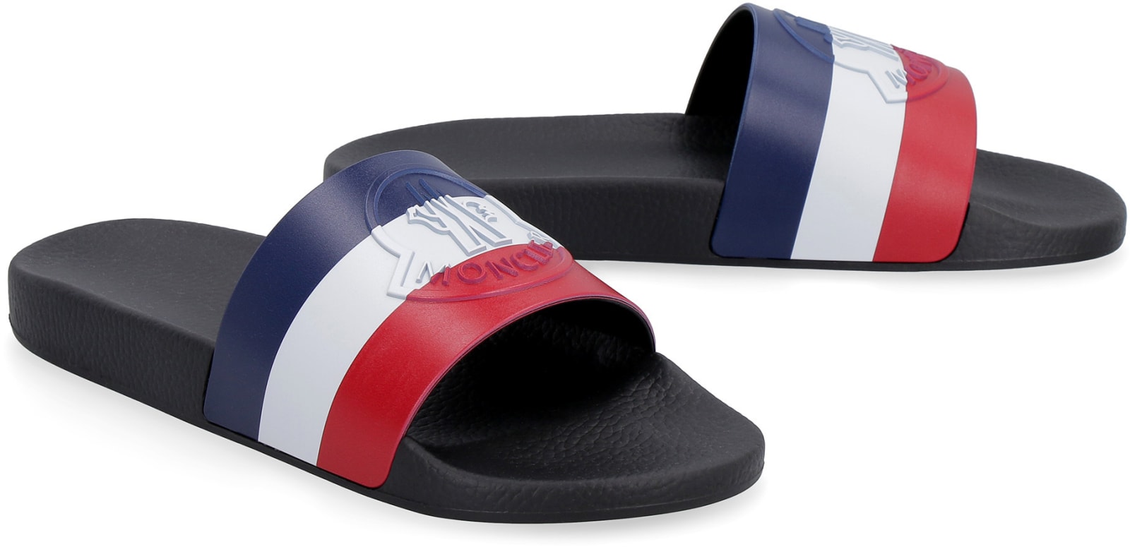 Shop Moncler Basile Rubber Slides In Blu/rosso/bianco