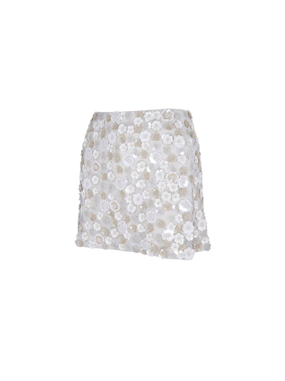 Shop P.a.r.o.s.h Sequin-embellished Straight Hem Mini Skirt In Cream