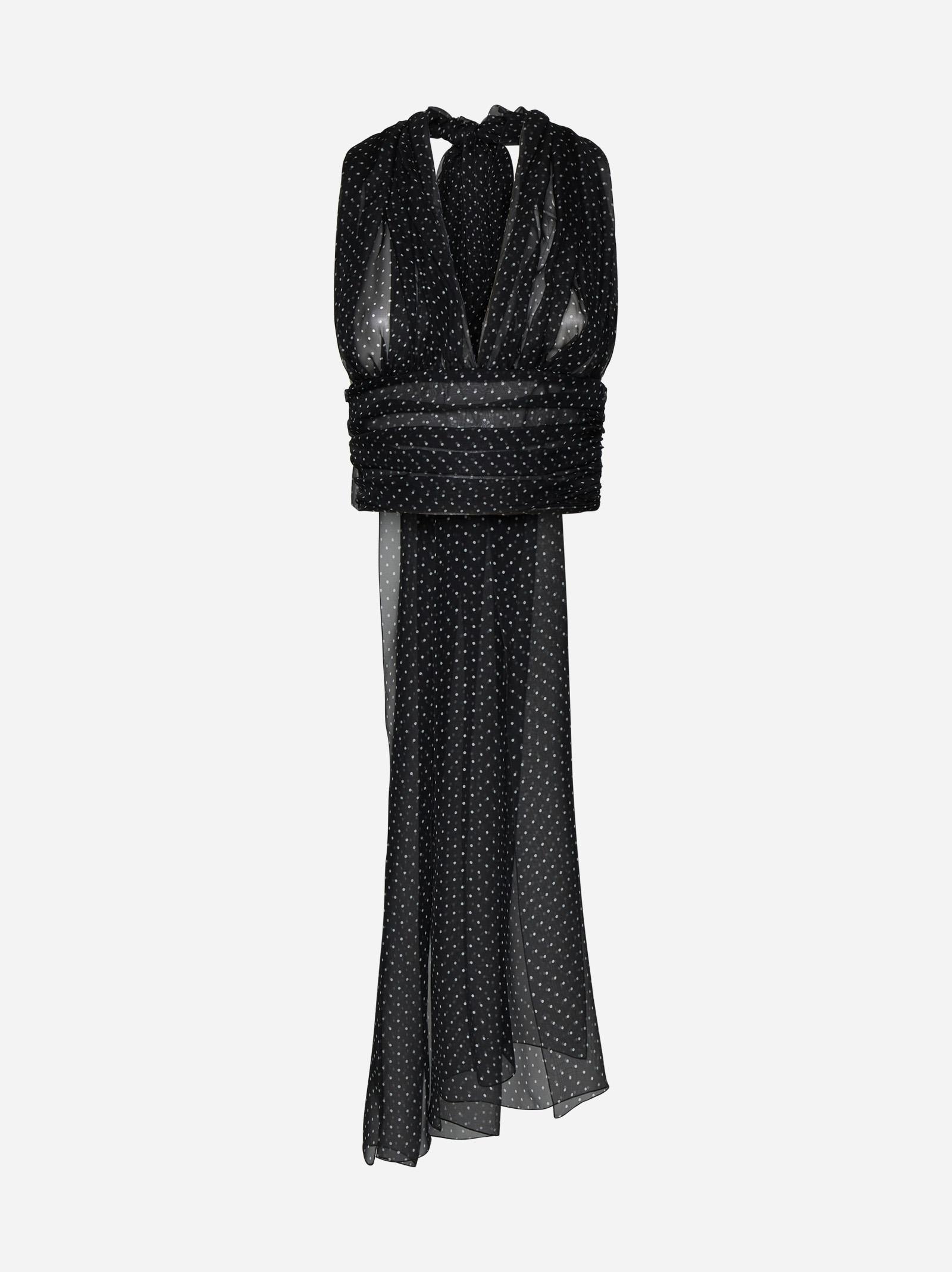Shop Dolce & Gabbana Polka Dot Silk Halter Top In Black