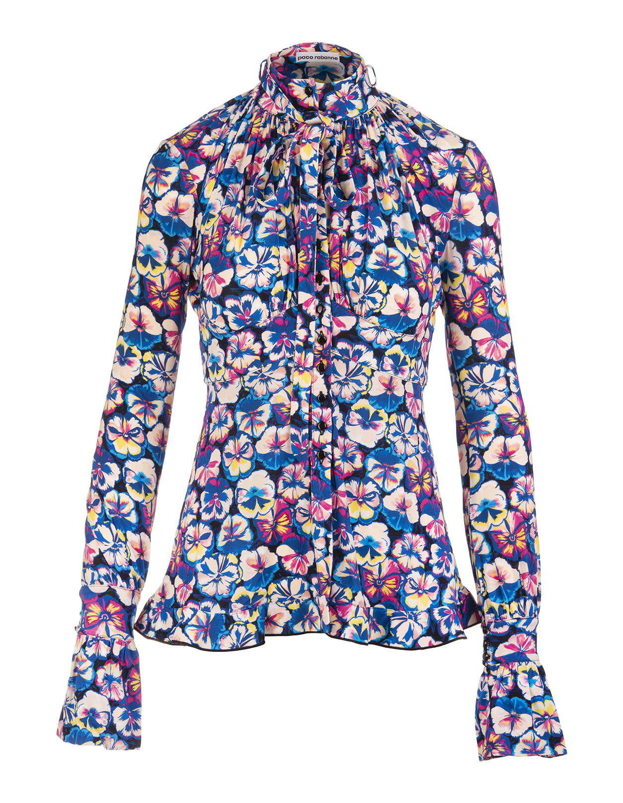 Paco Rabanne Woman Blue Shirt With Multicolored Floral Print