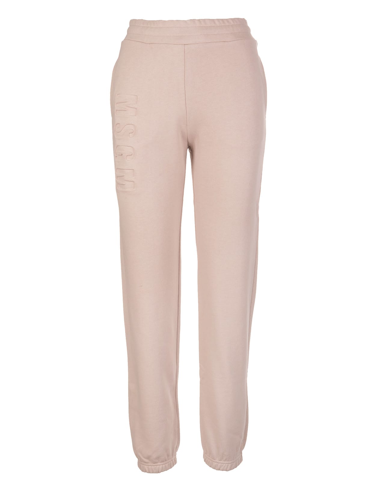 MSGM Woman Nude Joggers With Embossed Vertical Logo