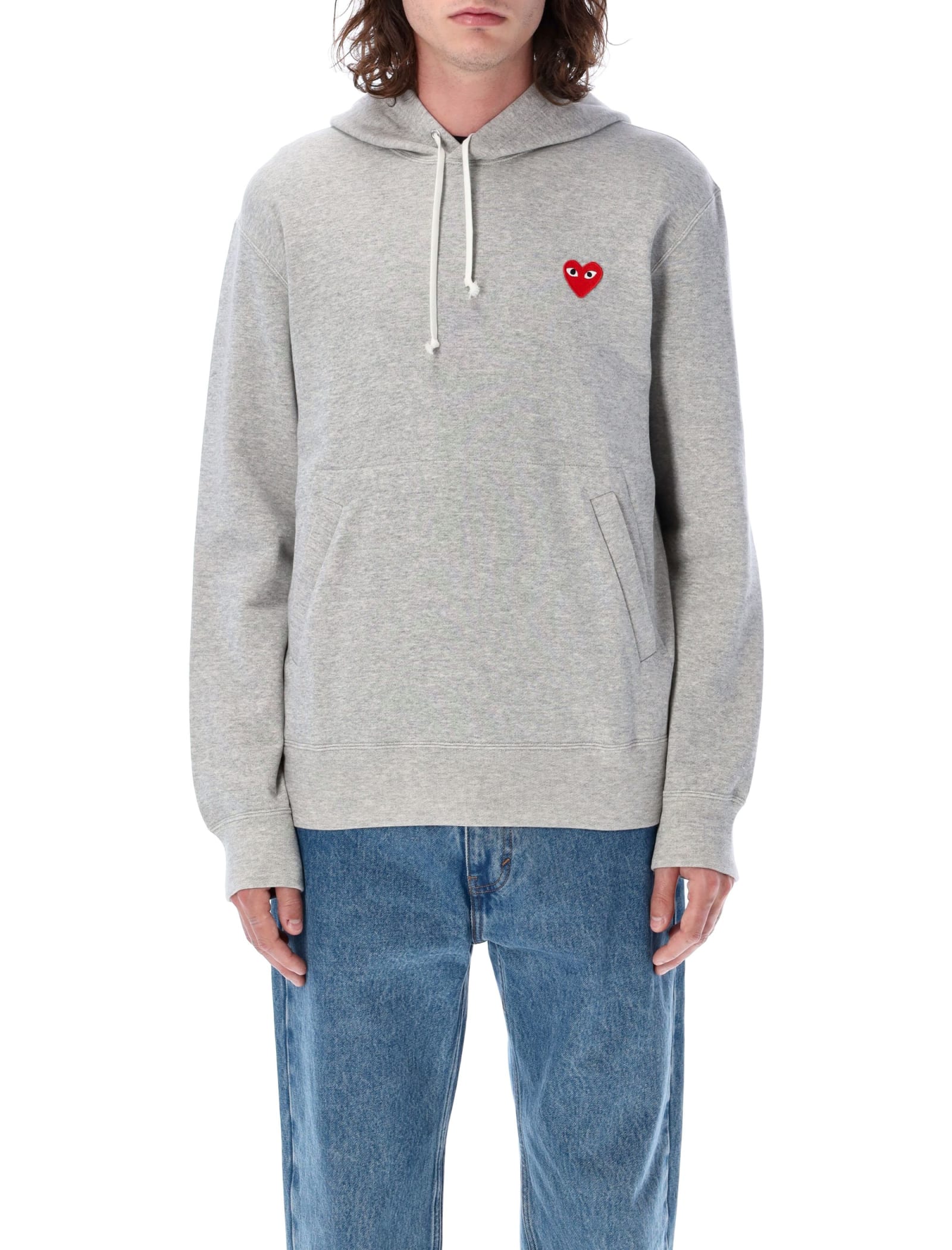 Comme Des Garçons Play Red Heart Patch Hoodie In Gray