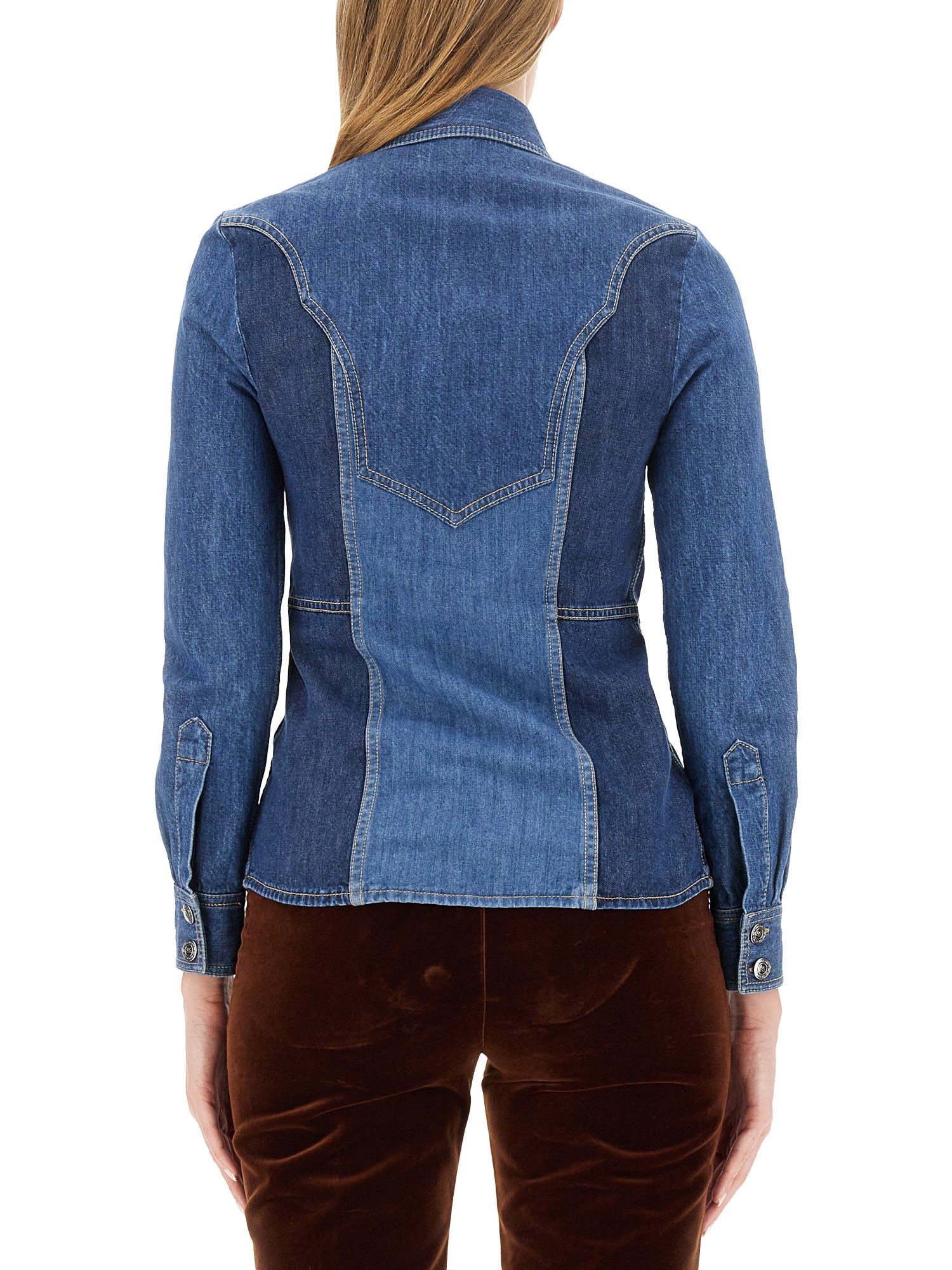 Etro Denim Design Slim Fit Shirt In Blue