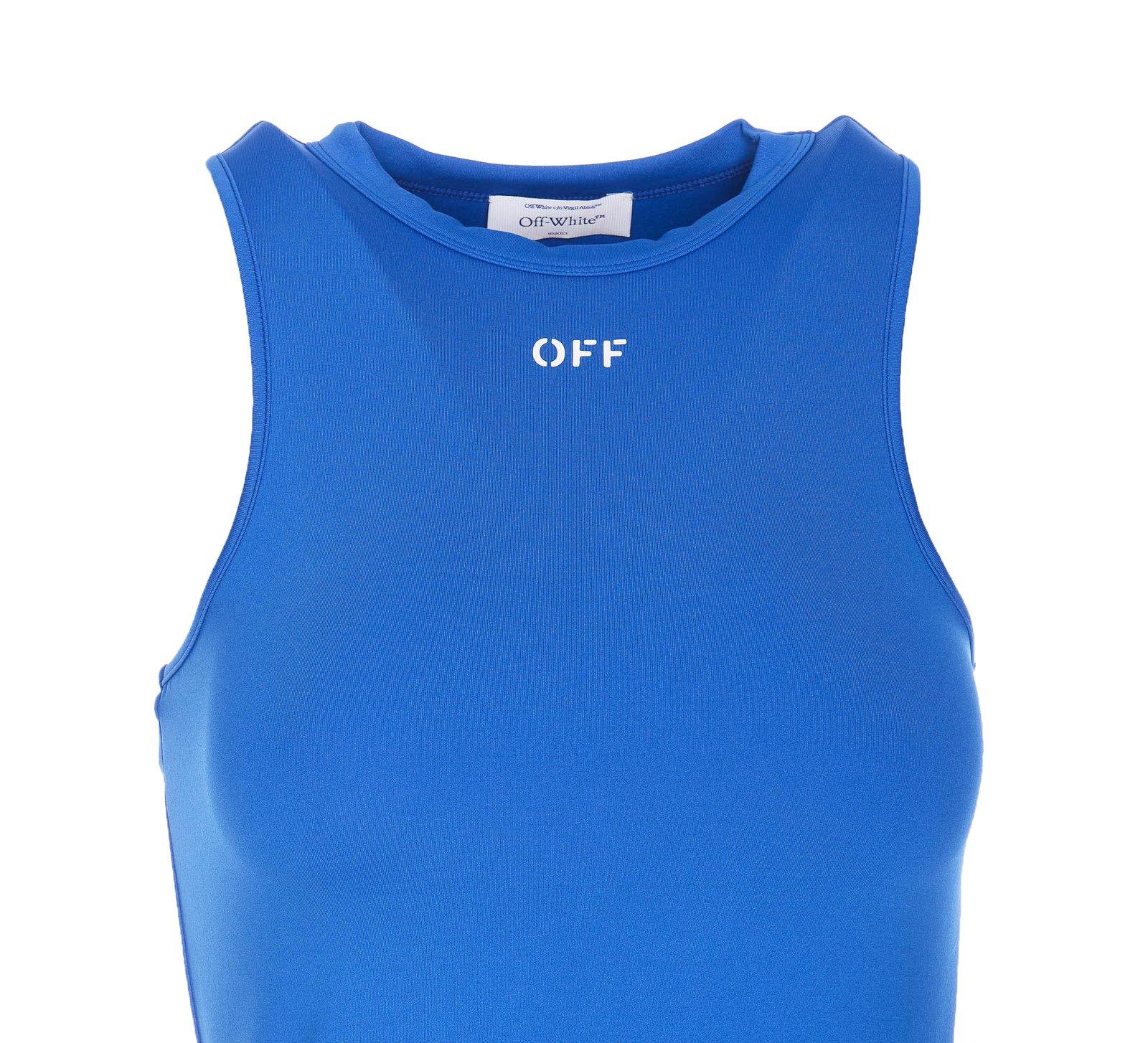 Shop Off-white Logo Printed Crewneck Dress In Blue