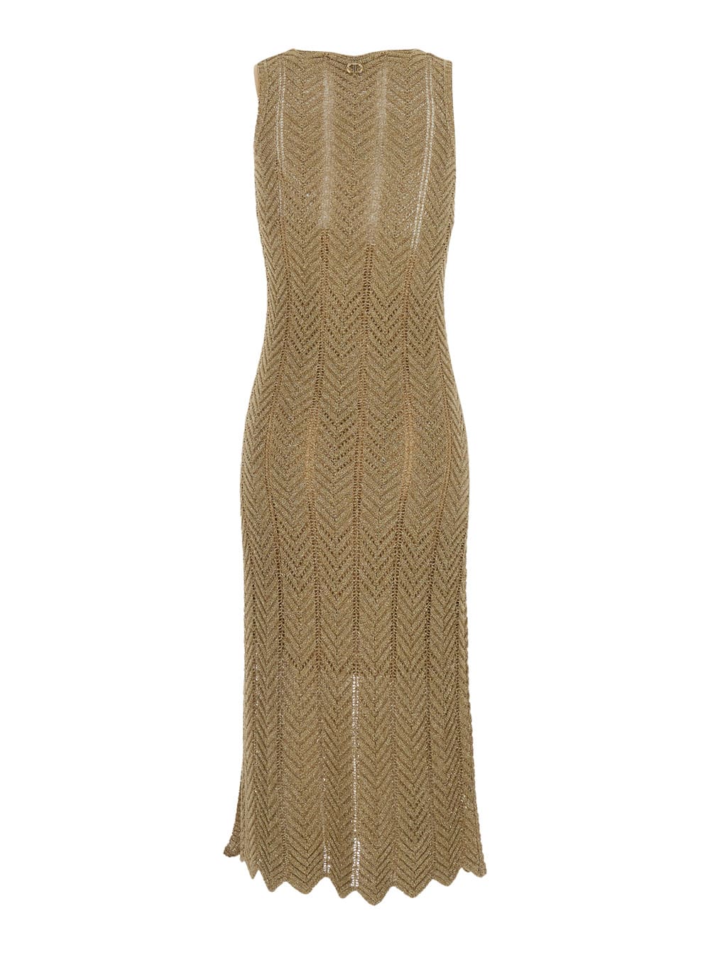 Twinset Green Long Dress With V-neck And All-over Pleated Details In Viscose Blend Woman