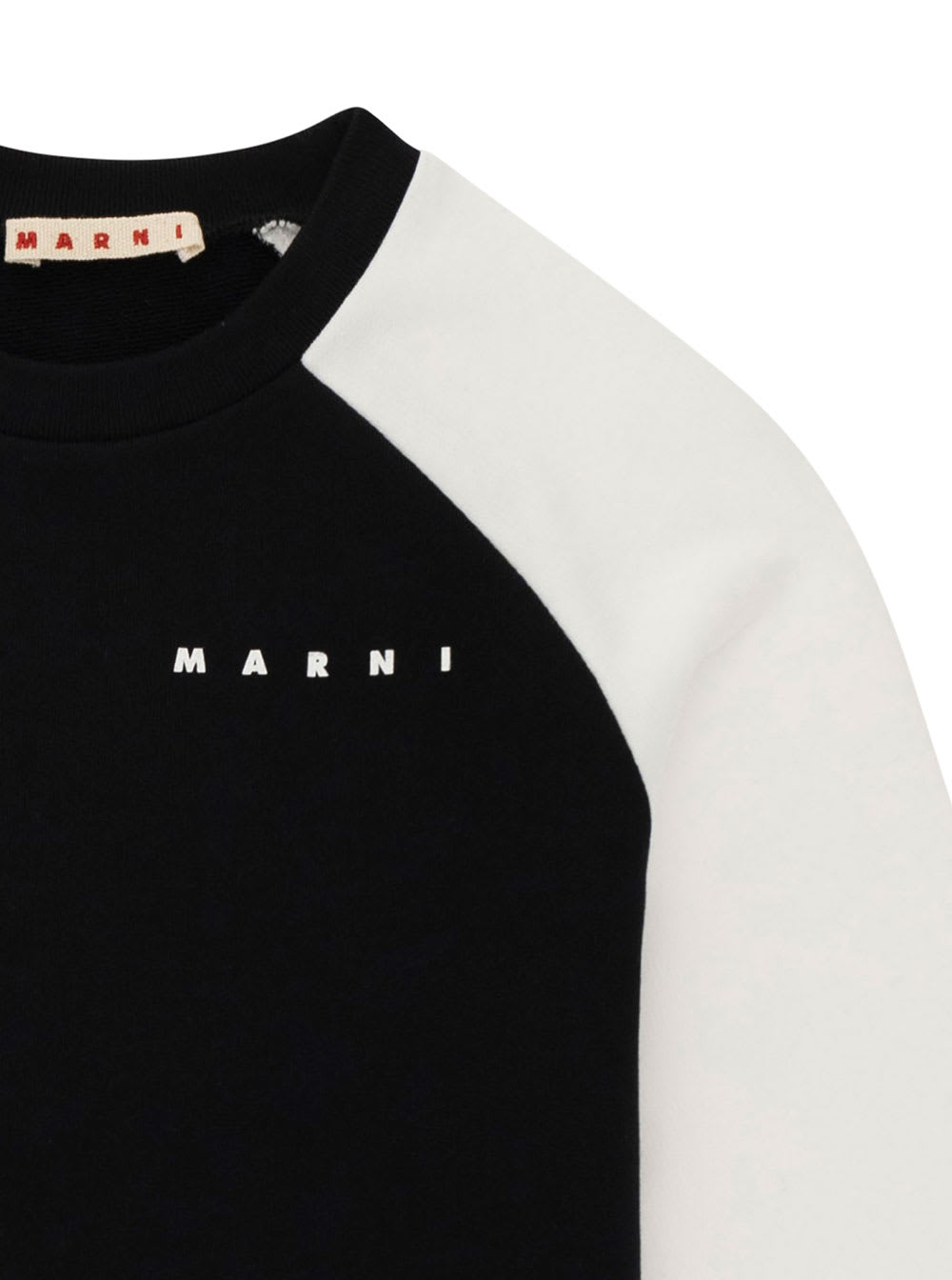 Shop Marni Black And White Crewneck Sweatshirt With Contrastinf Sleeves In Cotton Boy