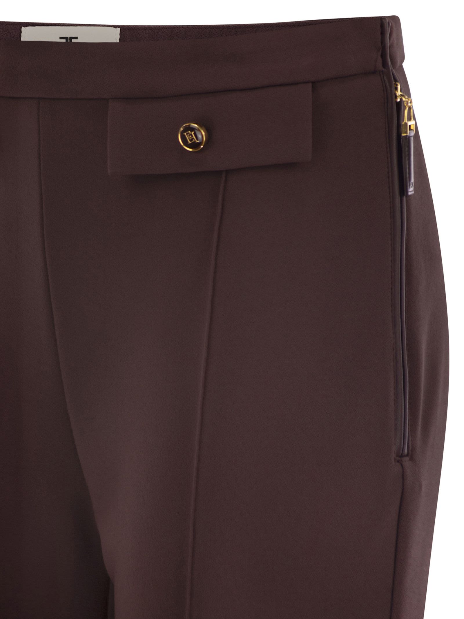 Elisabetta Franchi Flared Trousers With Button Details In Burgundy
