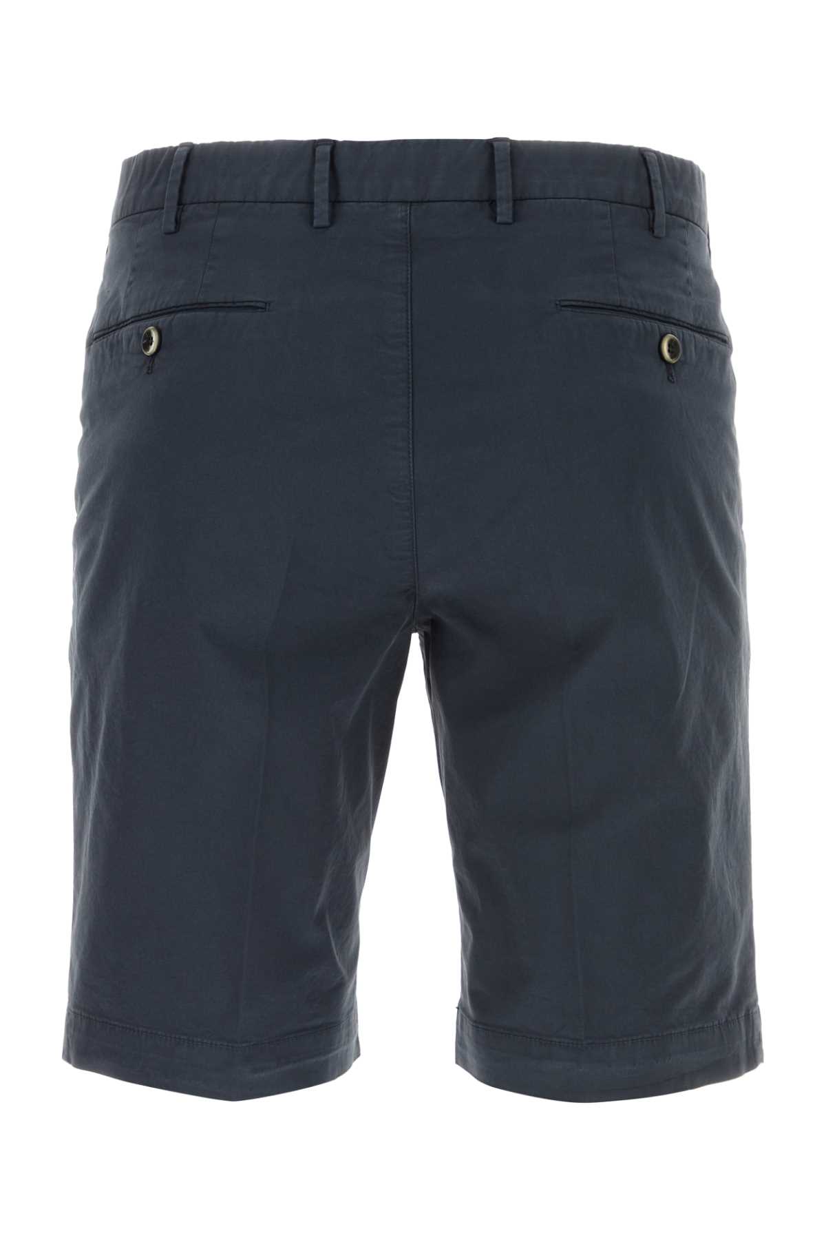 Pt01 Navy Blue Stretch Cotton Bermuda Shorts