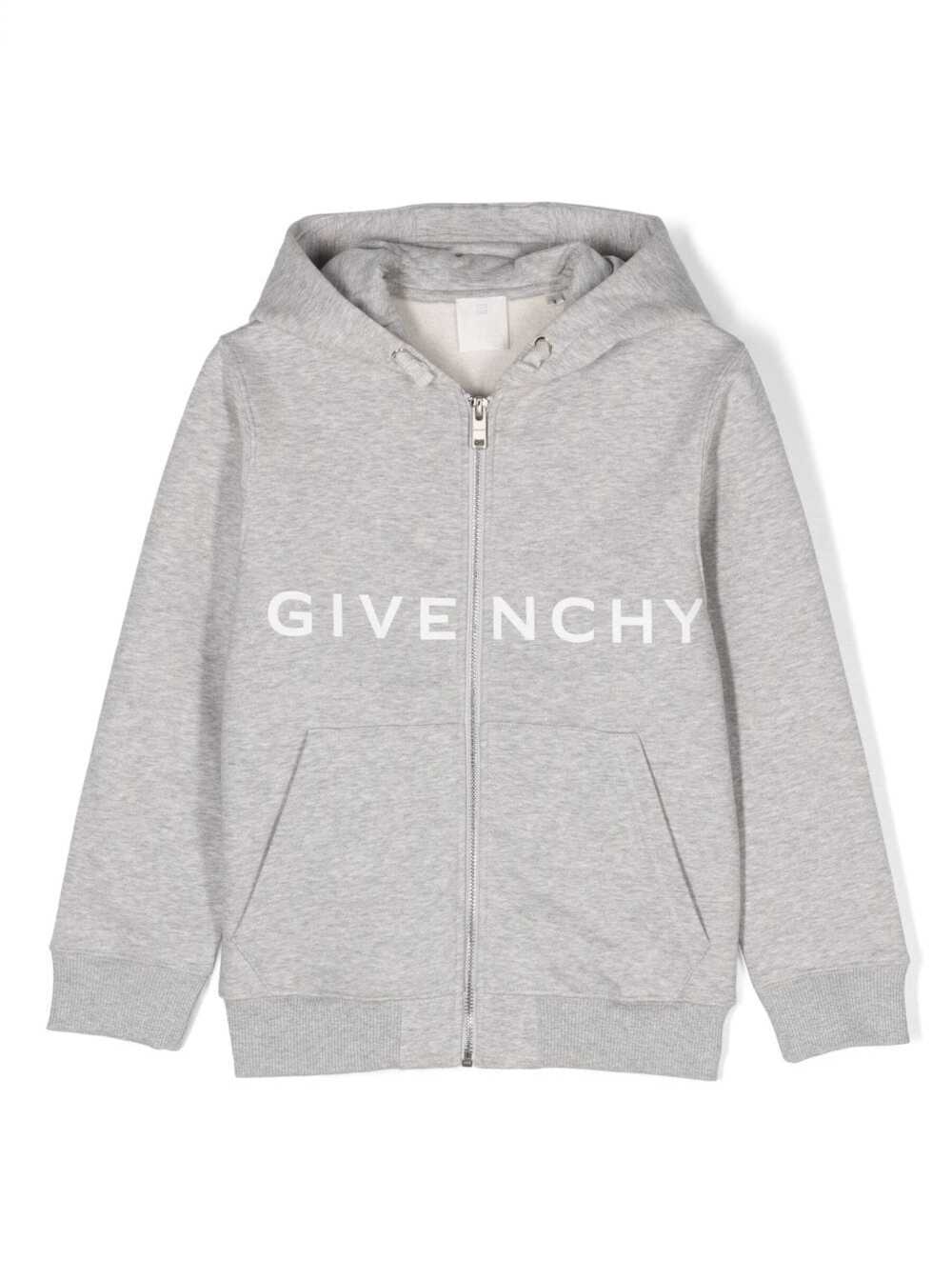 Shop Givenchy Grey Hoodie And Contrasting Maxi Logo Print In Cotton Boy