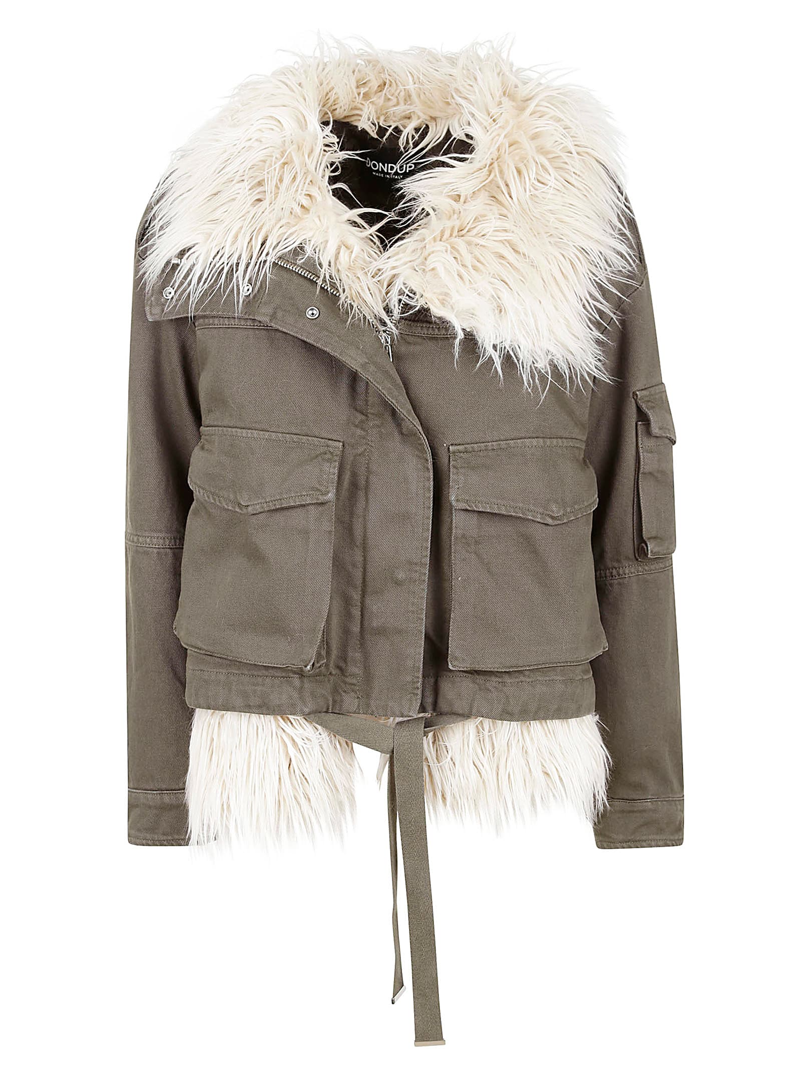 Fur Applique Belted Jacket