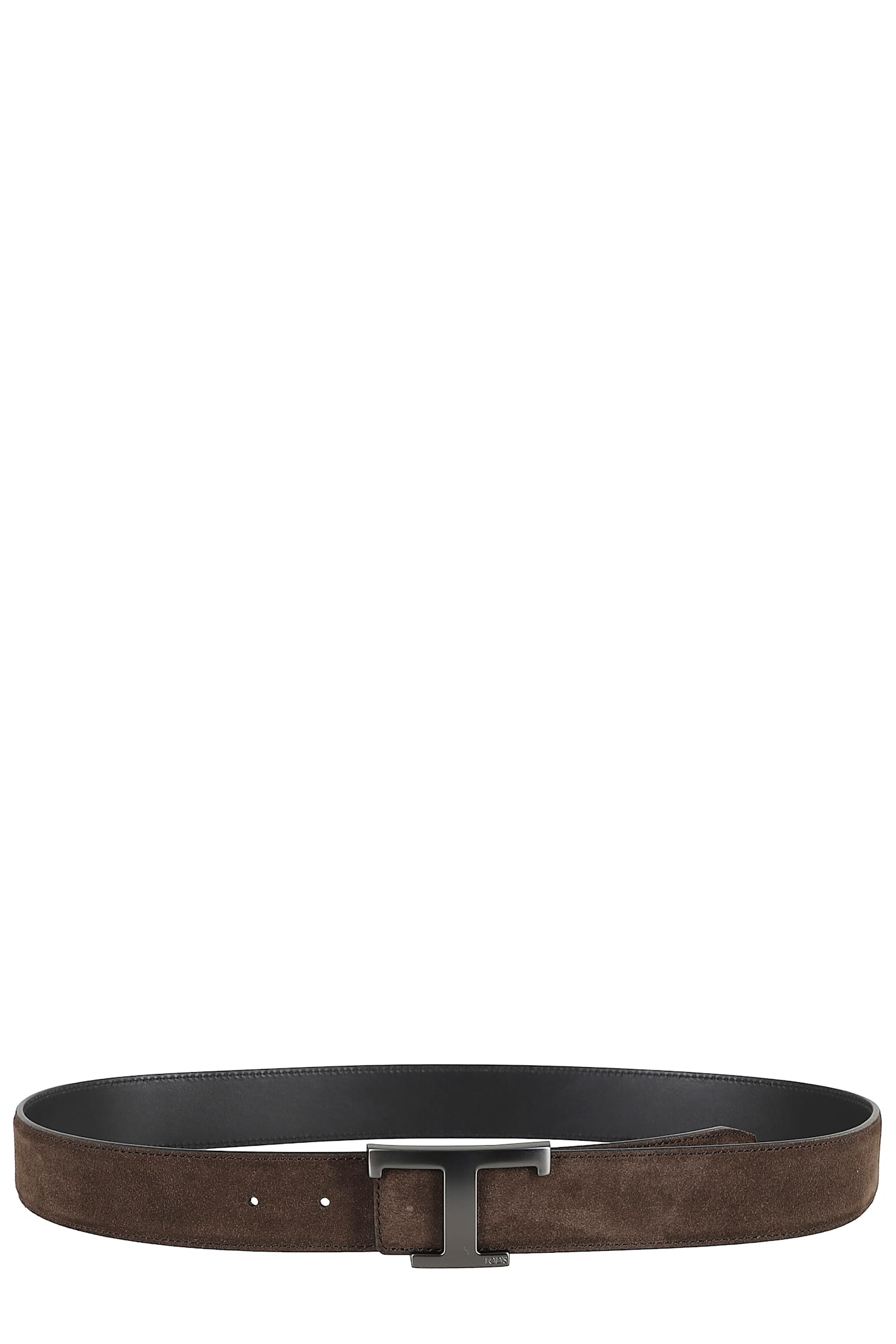 Tod's Two-tone Leather Belt With Front Logo In Brown