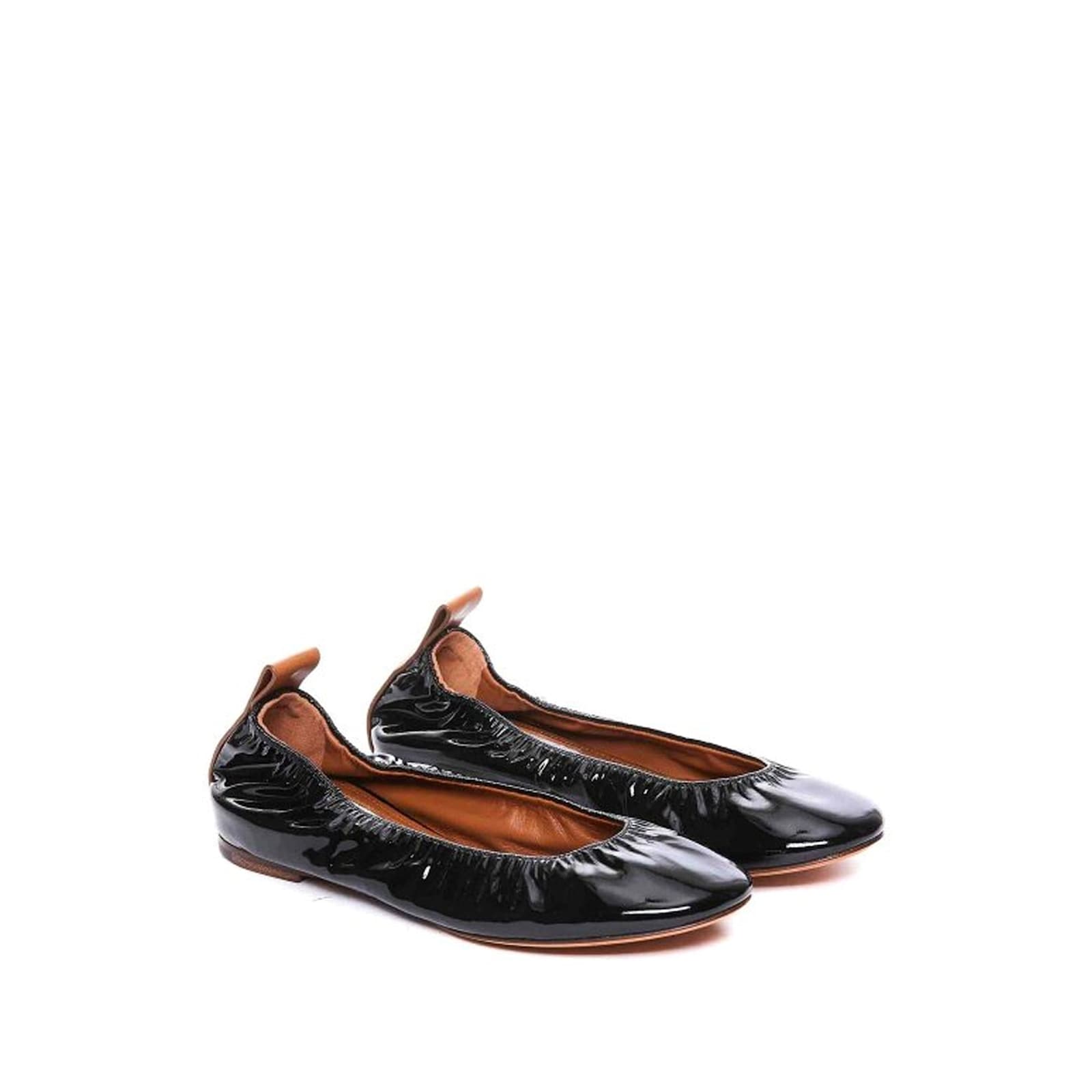 Shop Lanvin Leather Ballerina Flats In Black