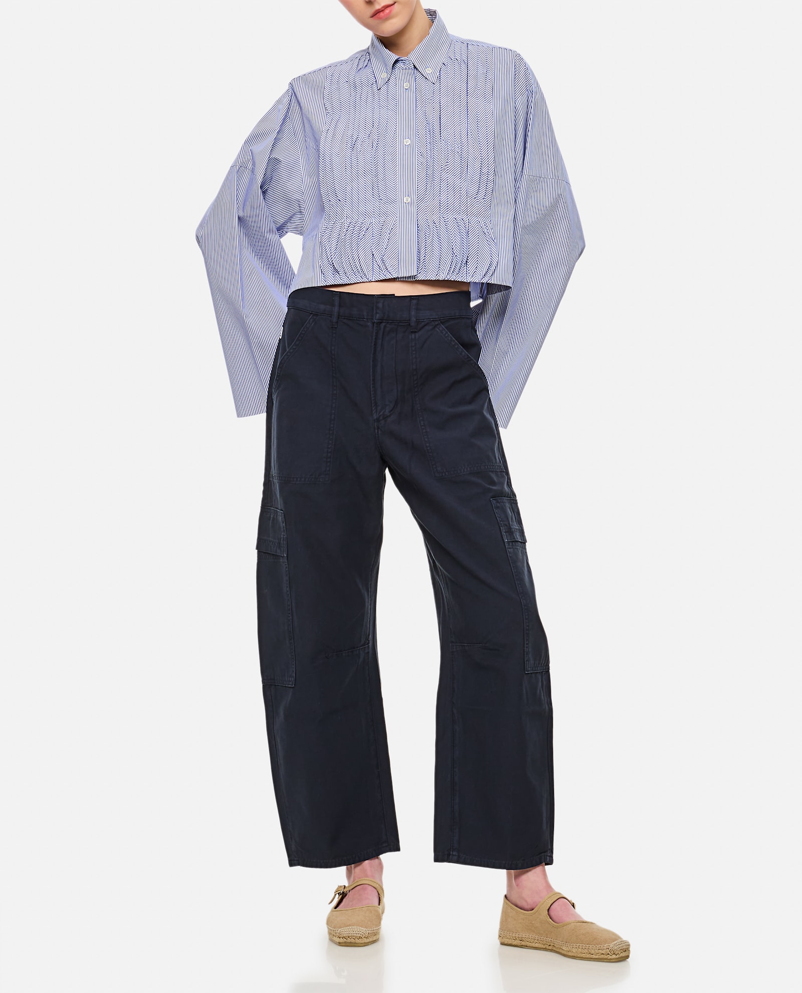 Citizen Of Humanity Citizens Of Humanity Womens Washed Black Marcelle Cargo-pocket Wide-leg Cotton Trousers In Blue