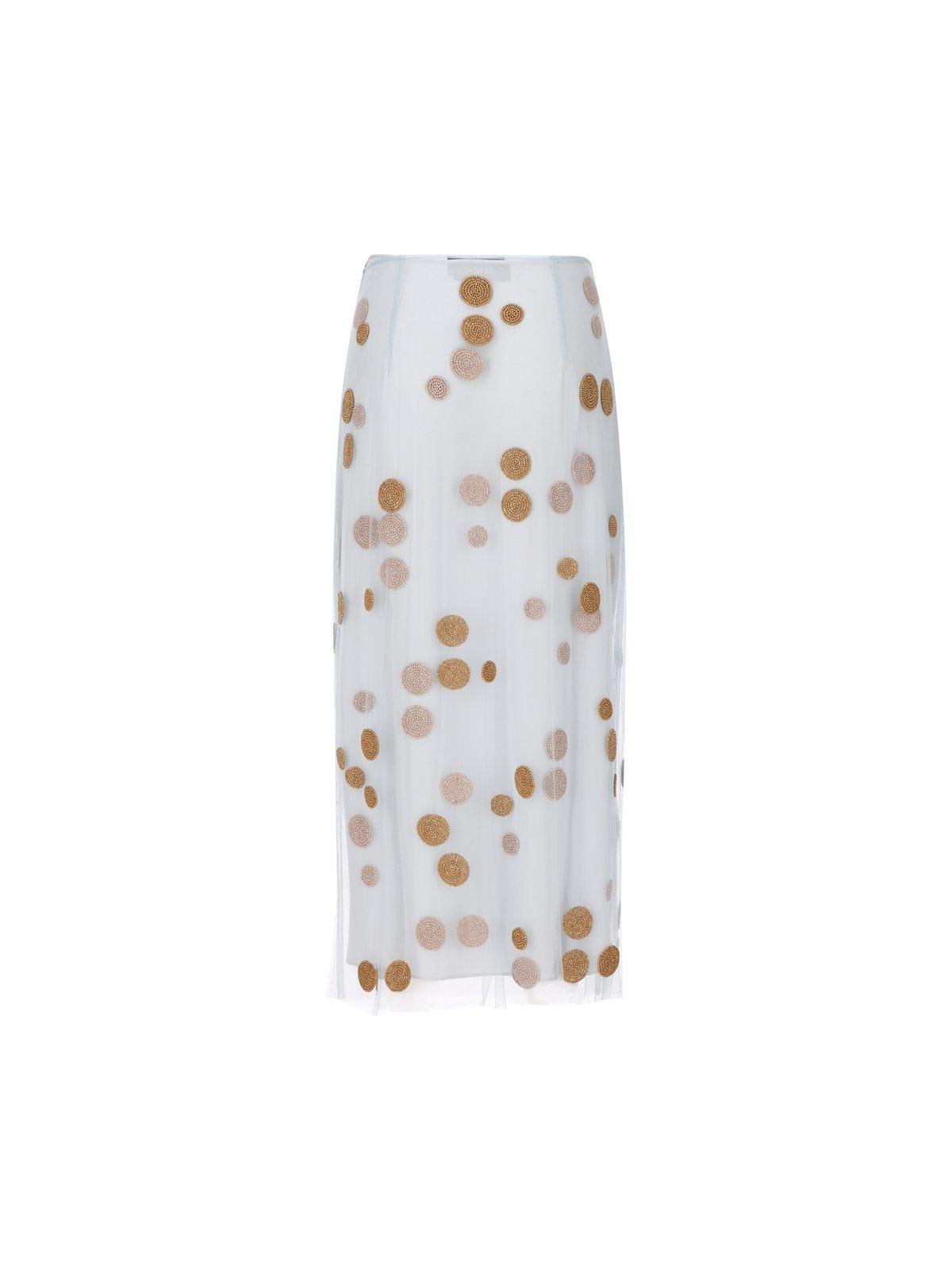 Shop Fendi Polka Dot Embellished Tulle Midi Skirt In Grey