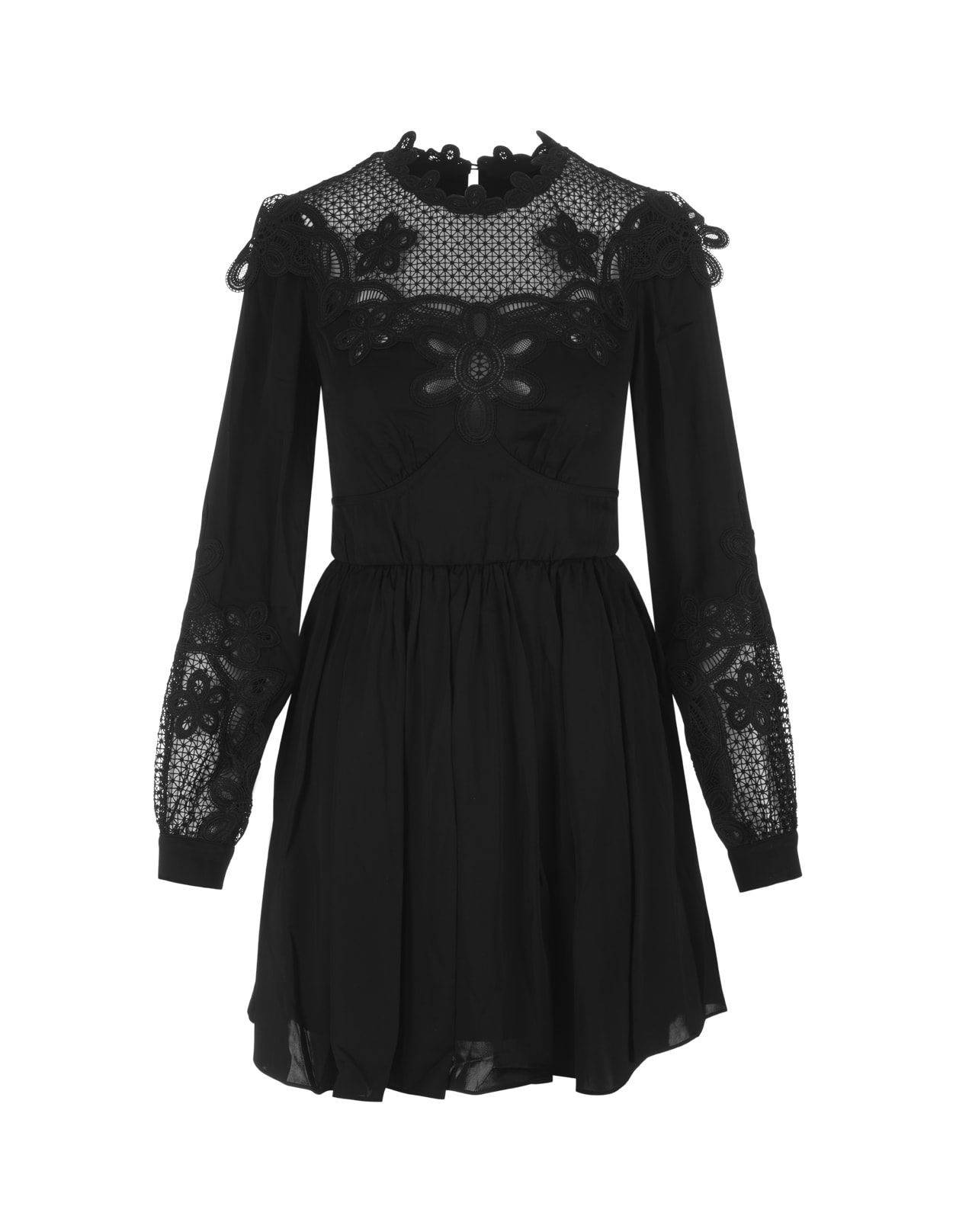 Self-portrait Black Viscose Mini Dress With Lace