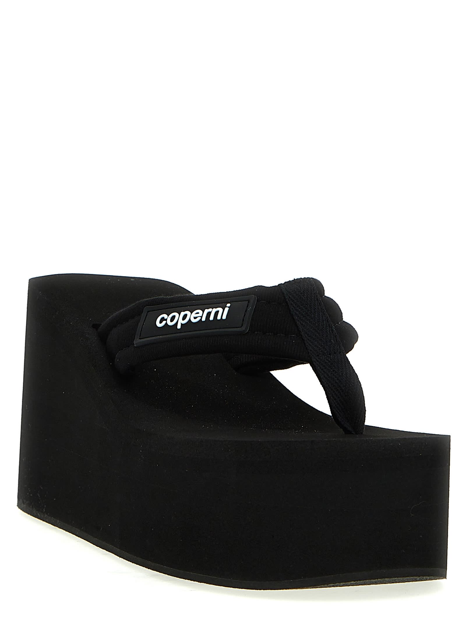 Shop Coperni Branded Wedge Sandals In Black