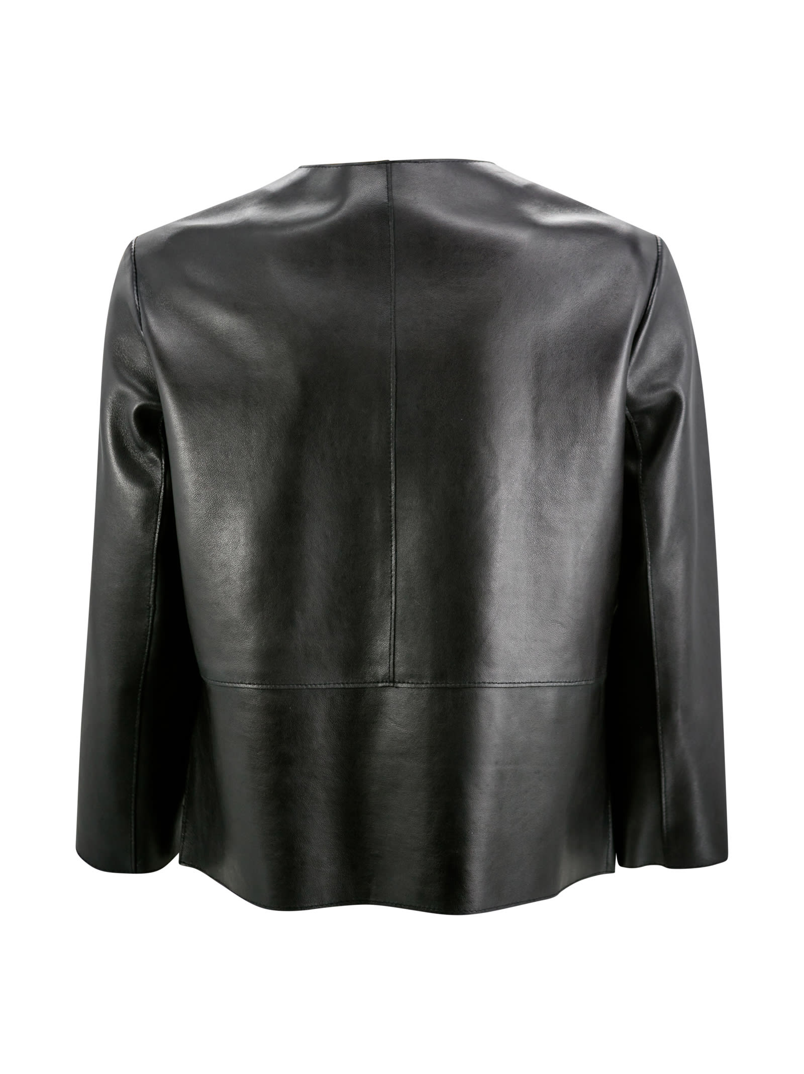Shop P.a.r.o.s.h Cropped Button-up Leather Jacket In Black