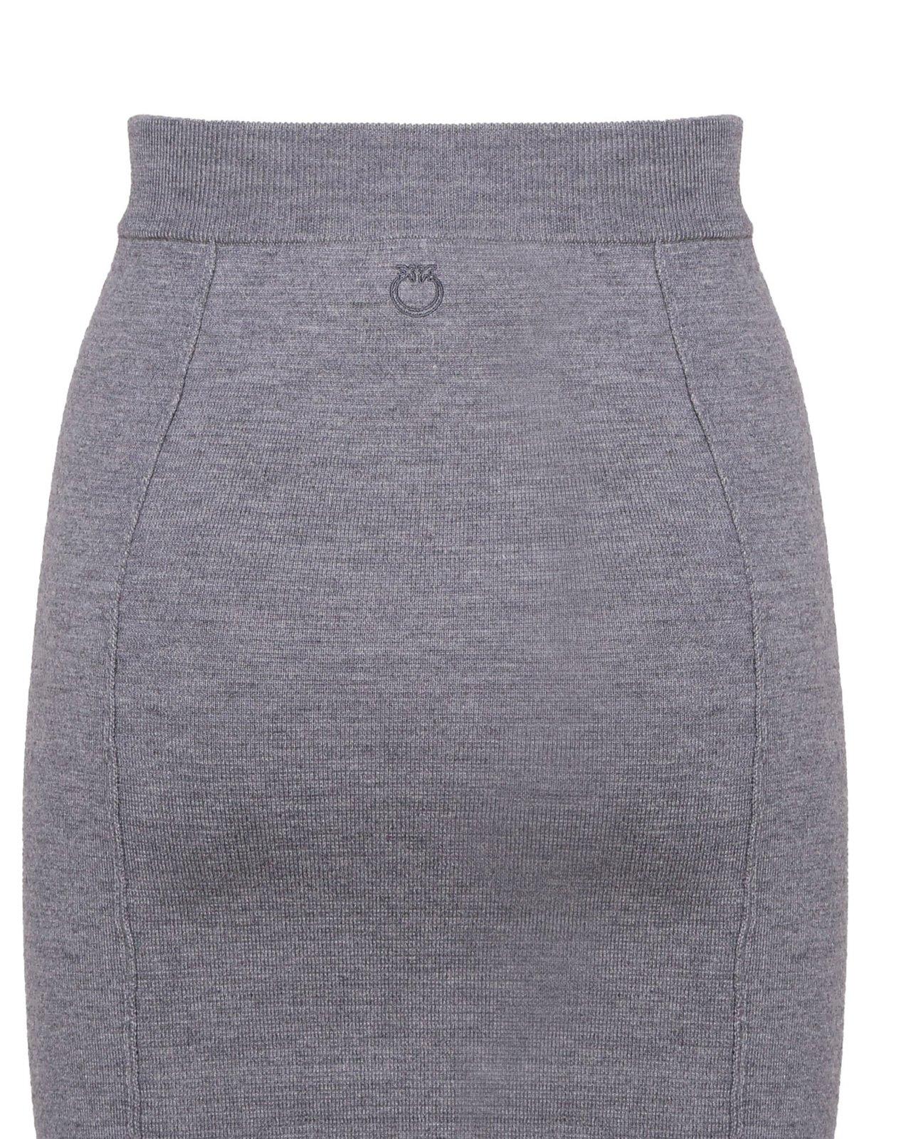 Shop Pinko Logo Stitched Midi Skirt  In Grey