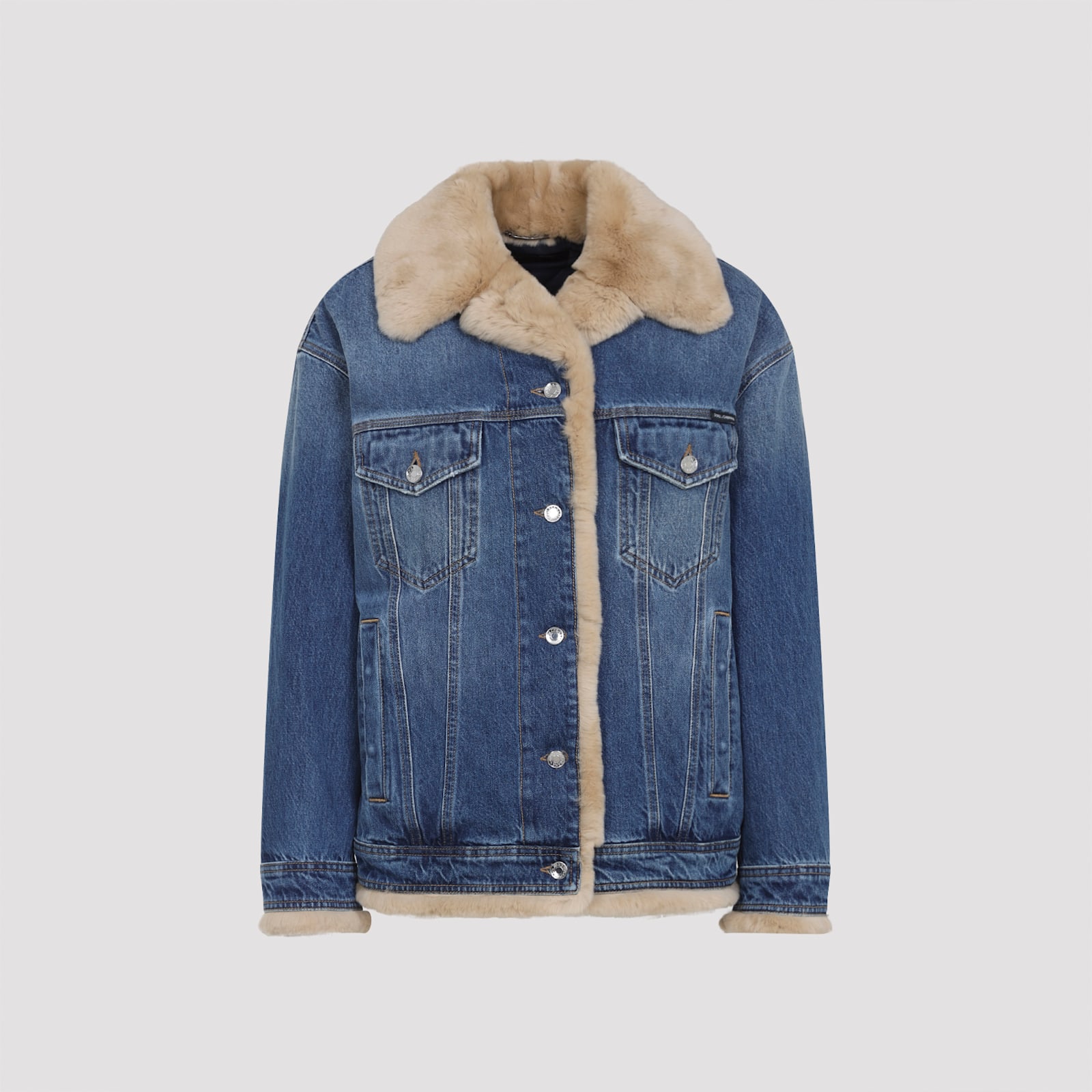 Dolce & Gabbana Stylish Jacket With Faux Fur Collar In Multi