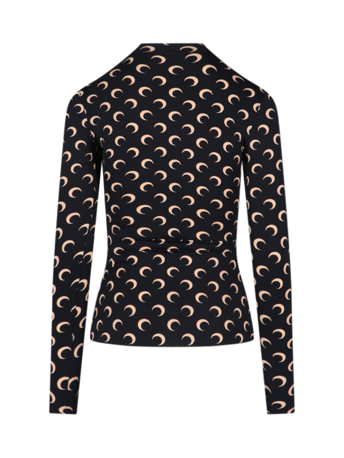 Marine Serre Crescent Print Turtleneck Long-sleeve Top In Black