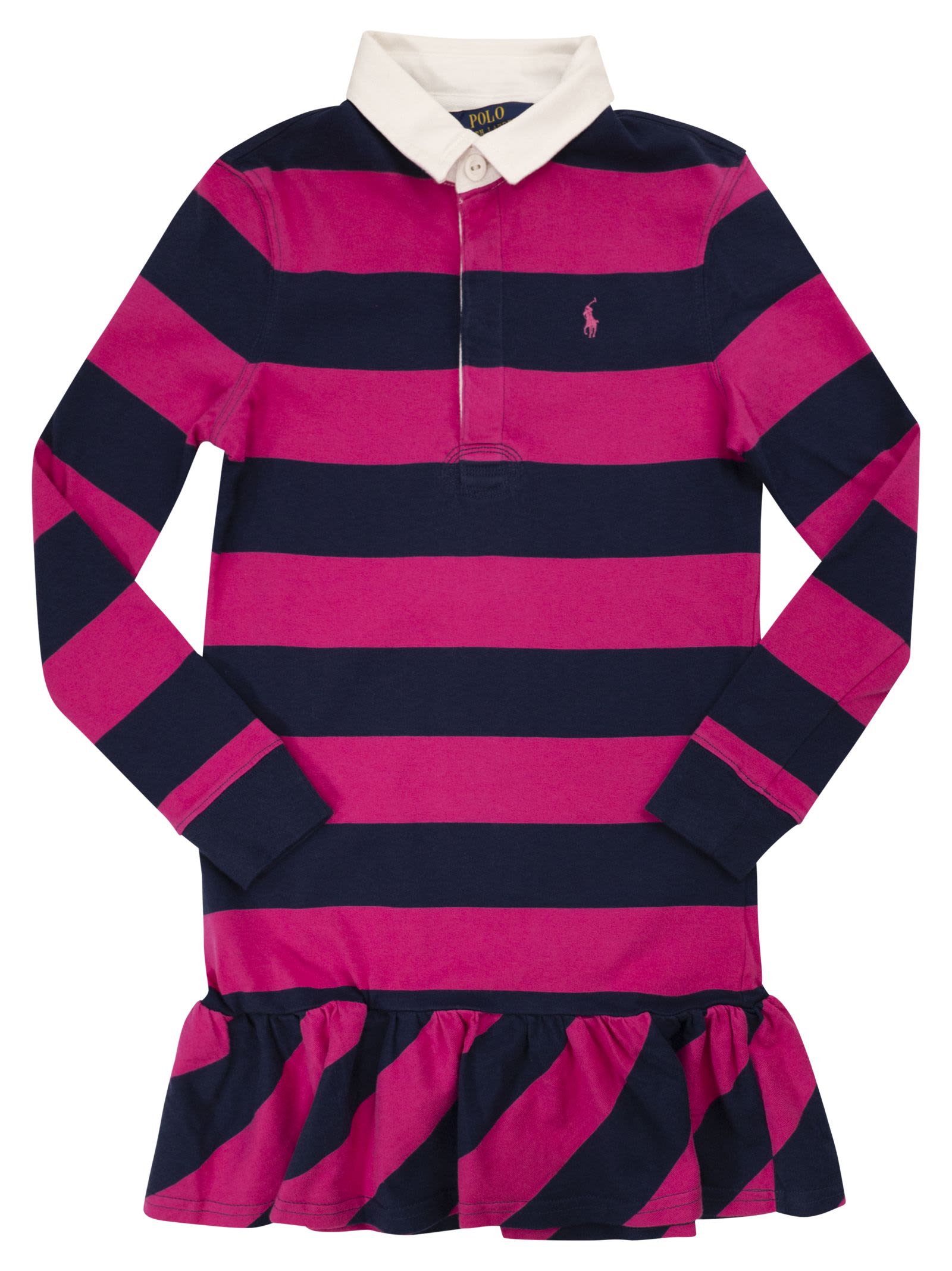 Polo Ralph Lauren Striped Stretch Piqué Polo Dress In Pink
