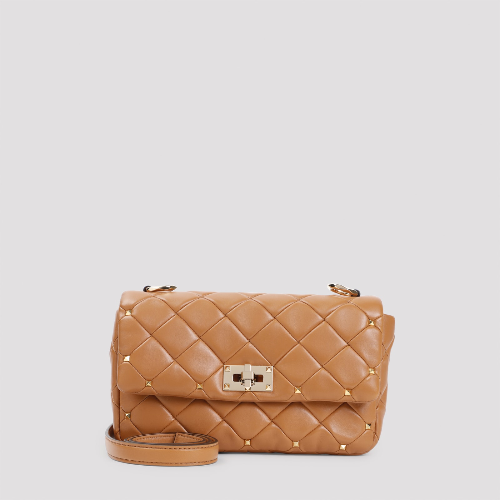 Shop Valentino Rockstud Spike Small Shoulder Bag In Kel Almond Beige