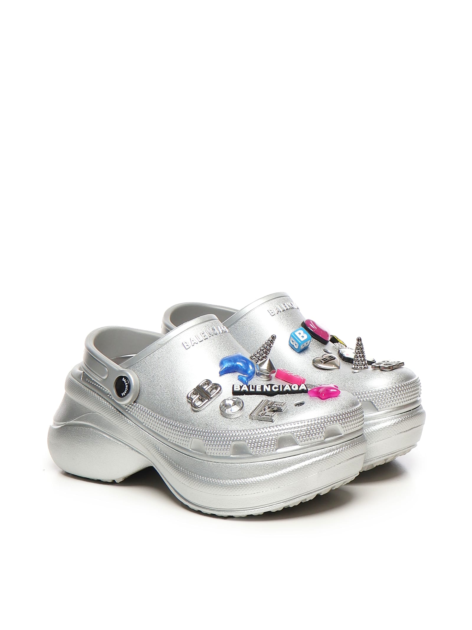 Balenciaga Crocs Jibbitz Clogs In Silver