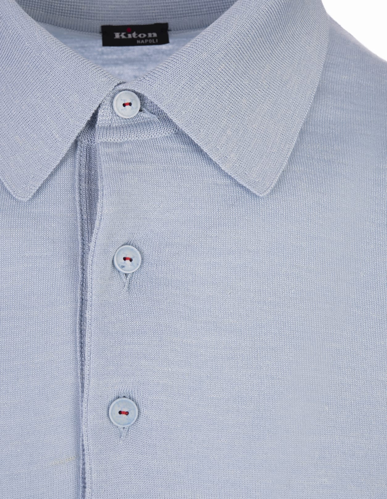 Shop Kiton Sky Blue Knitted Short-sleeved Polo Shirt