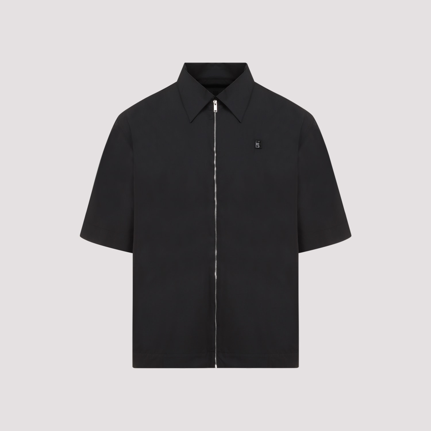 Givenchy Pointed Collar Short-sleeve Zipped Shirt In Nero