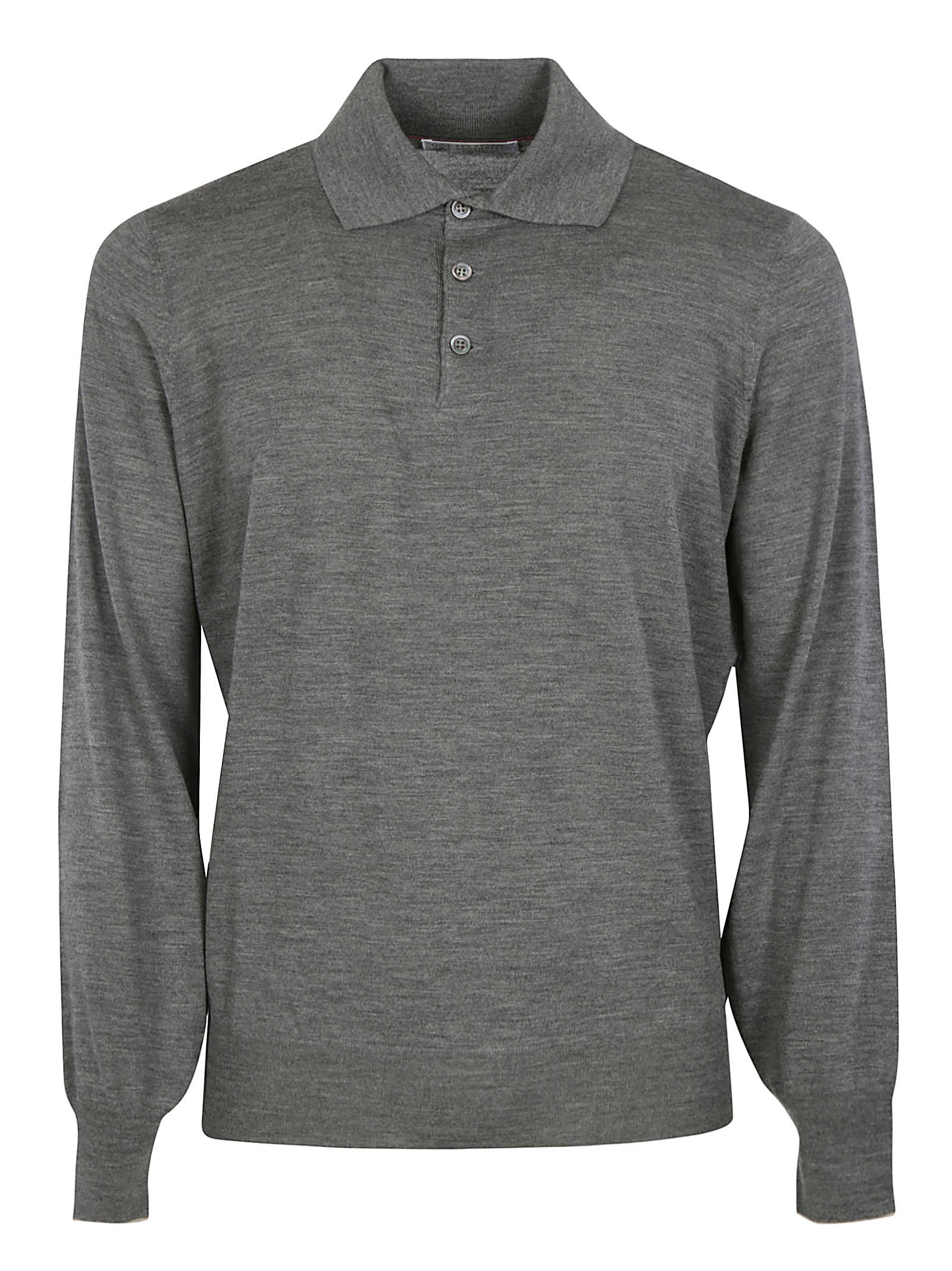 Brunello Cucinelli Plain Polo Sweater In Grey Scuro
