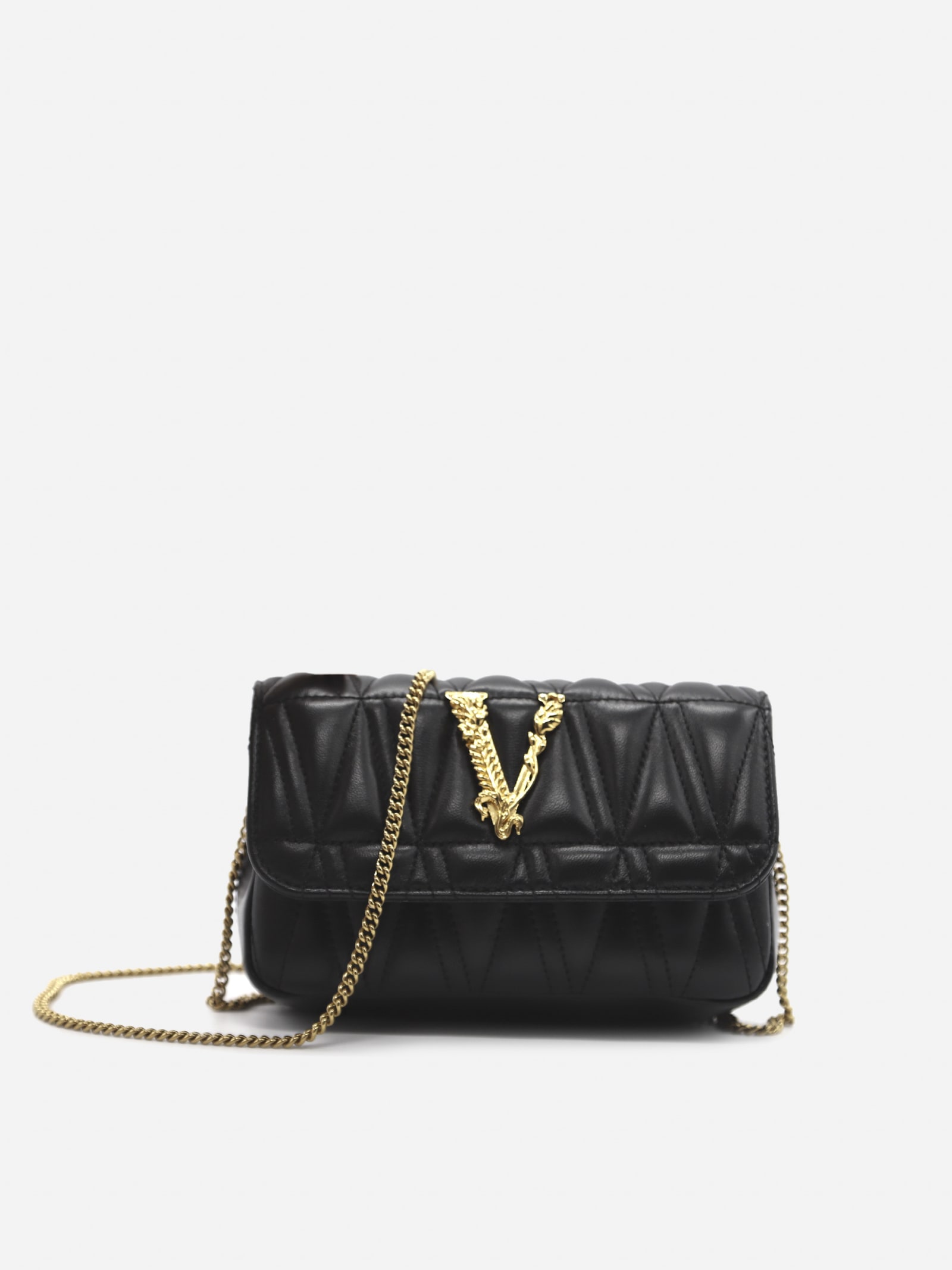 Versace Virtus Shoulder Bag In Quilted-effect Leather