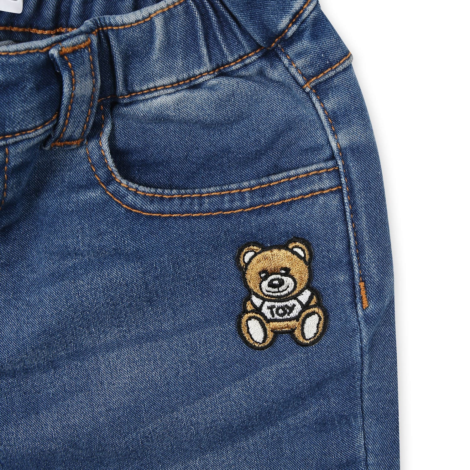 Shop Moschino Blue Jeans For Babykids With Teddy Bear In Denim