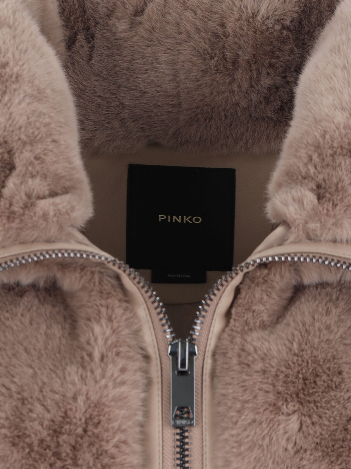 Pinko High Collar Faux Fur Vest In Beige In Brown