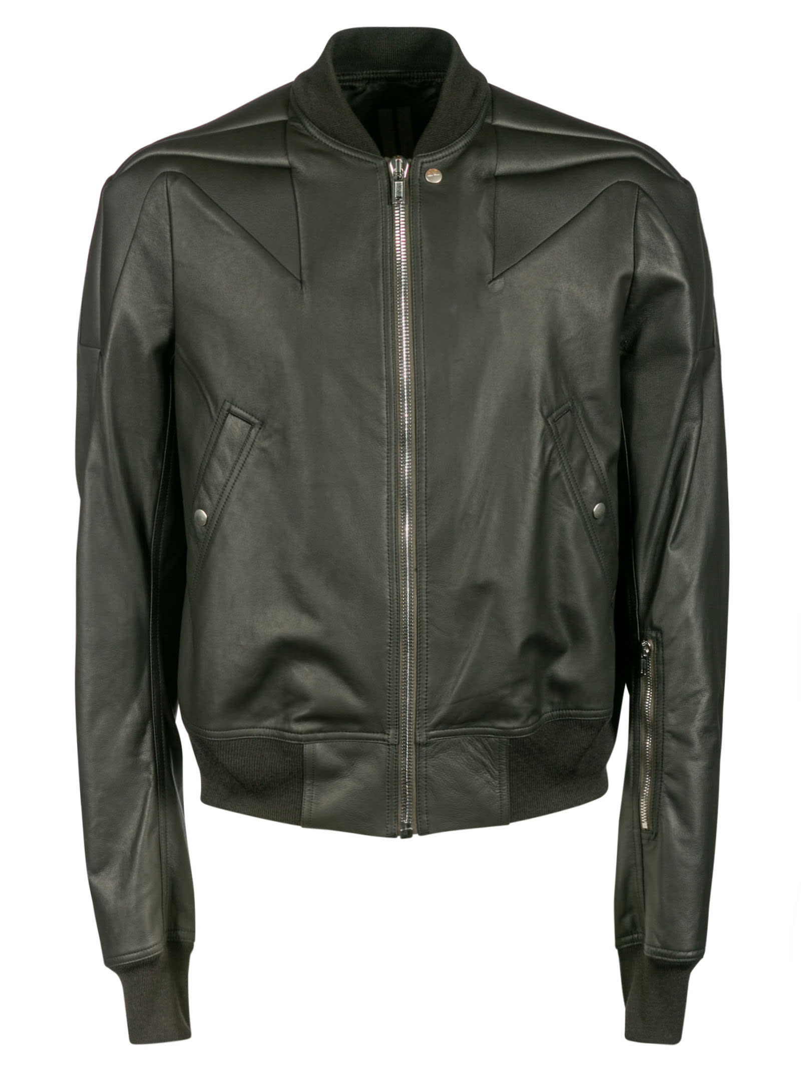 Rick Owens Leather Bomber In Black