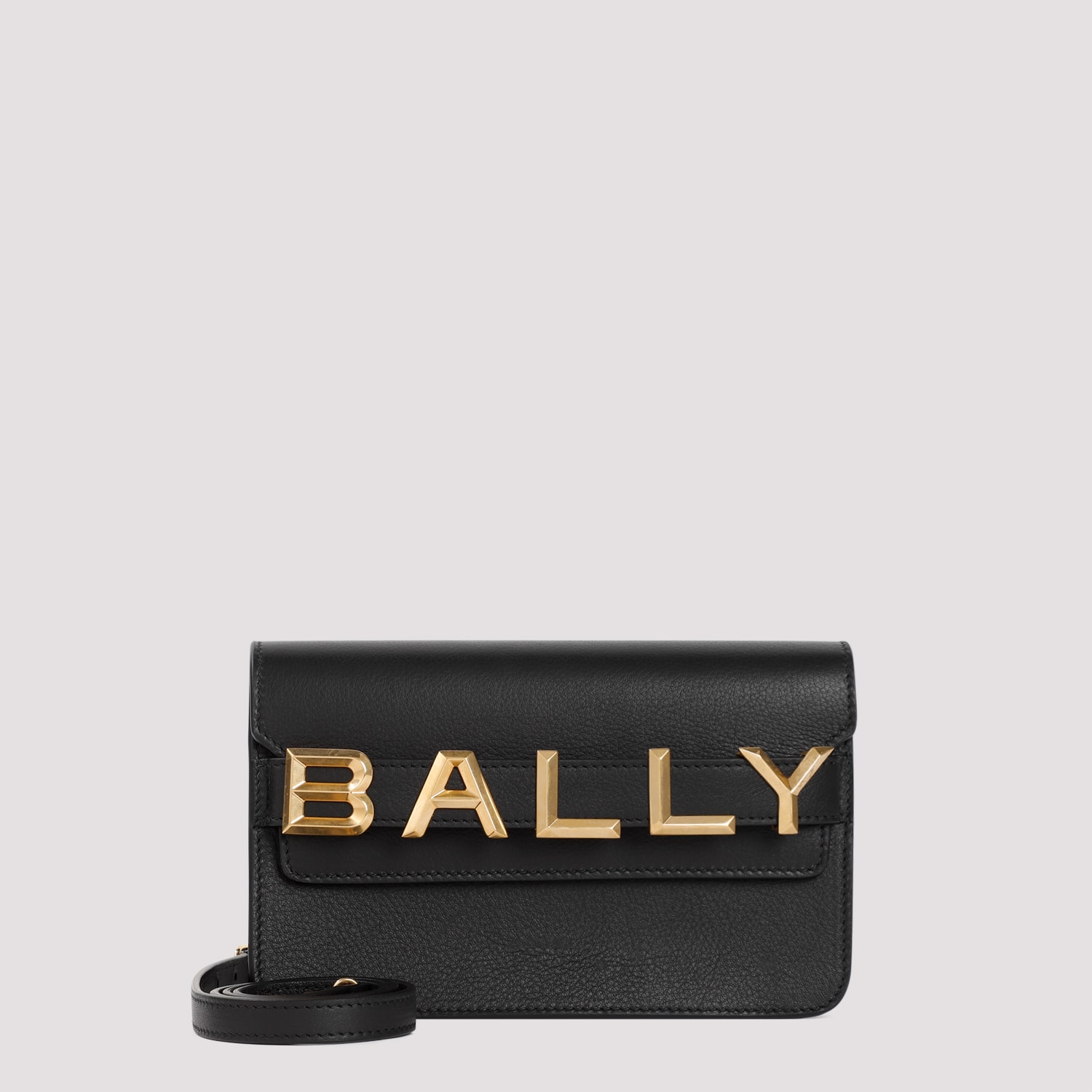 Shop Bally Logo Grained Calf Leather Shoulder Bag In O Black Oro