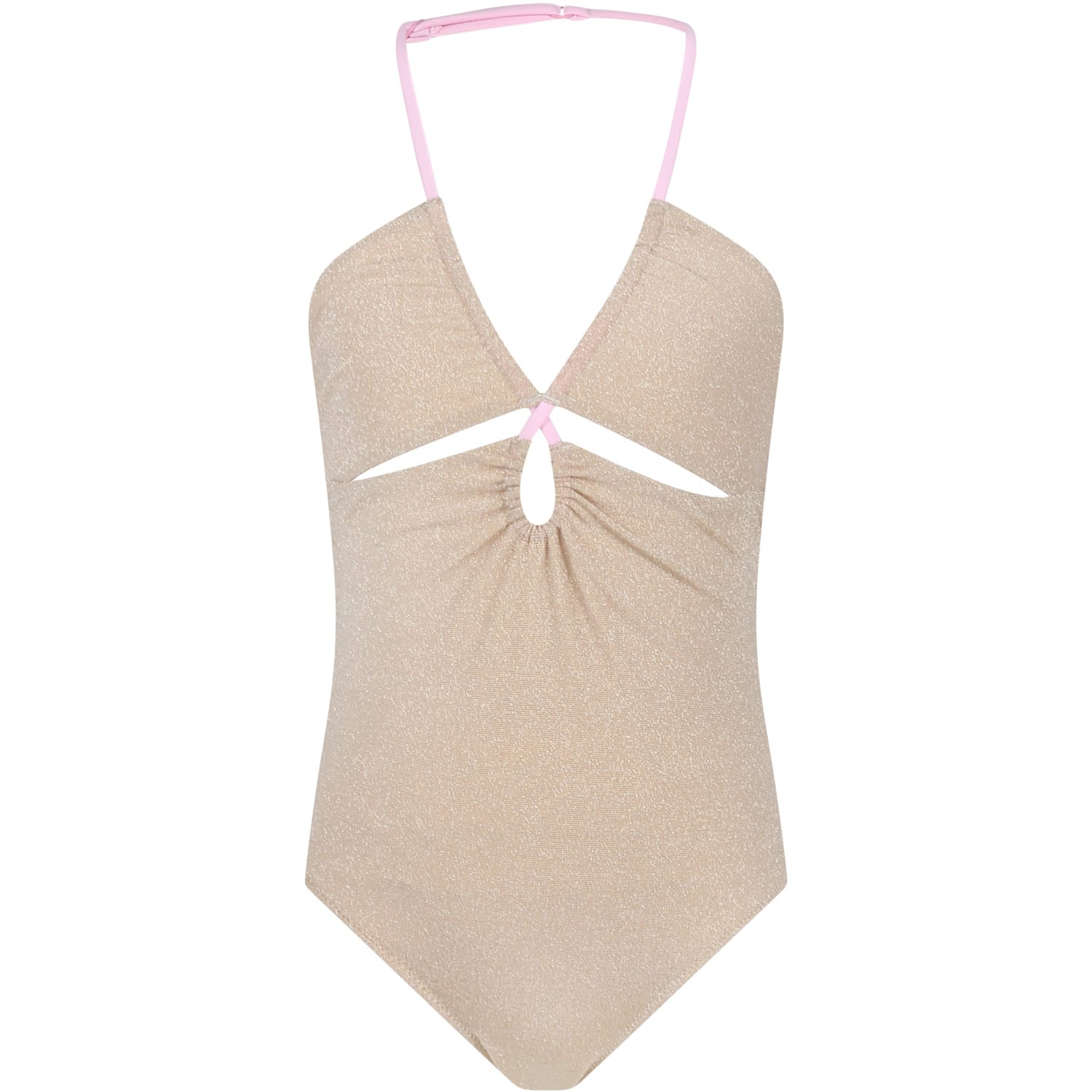 Shop Mc2 Saint Barth Gold Swimsuit For Girl With Logo
