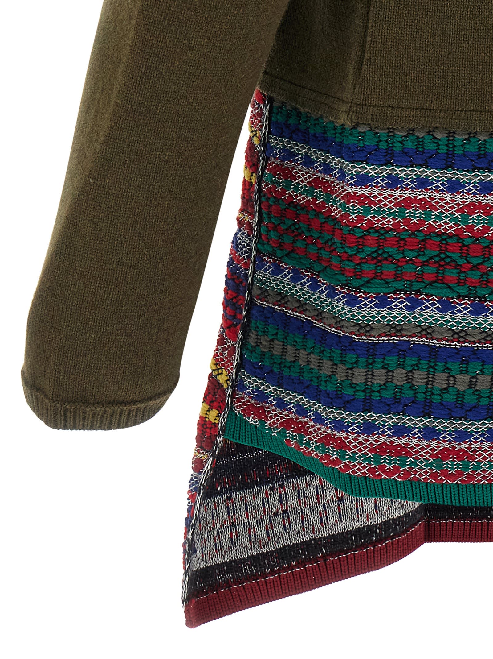 Comme Des Garçons Homme Deux Mens Khaki X Multi Contrast V-neck Wool-blend Cardigan In Green