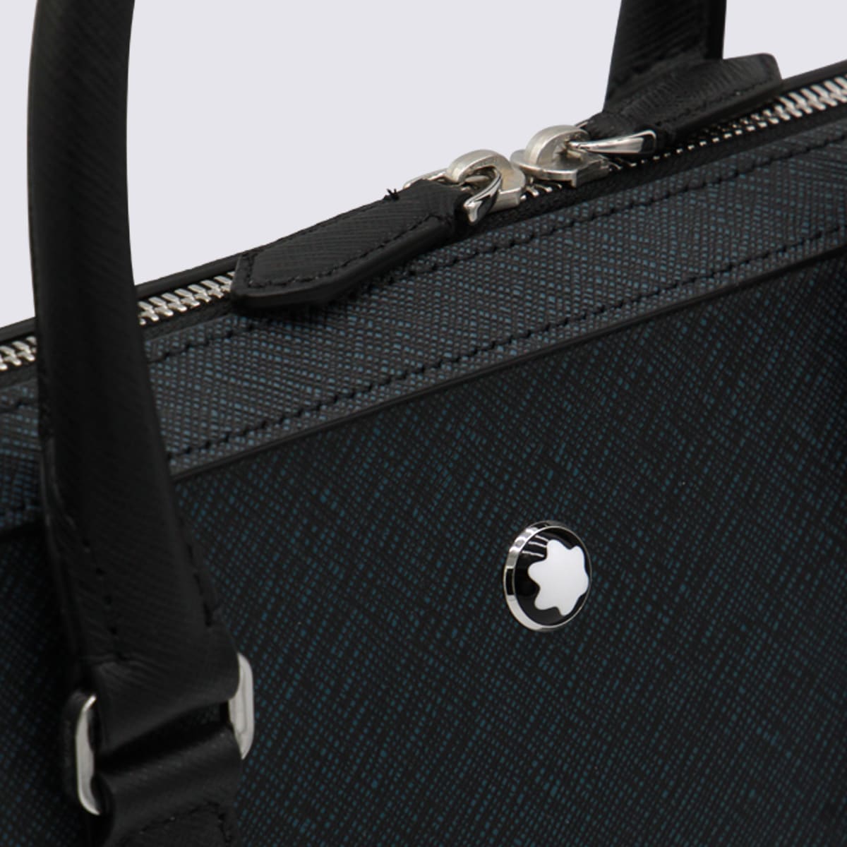 Montblanc Dark Blue Leather Top Handle Bag In Black