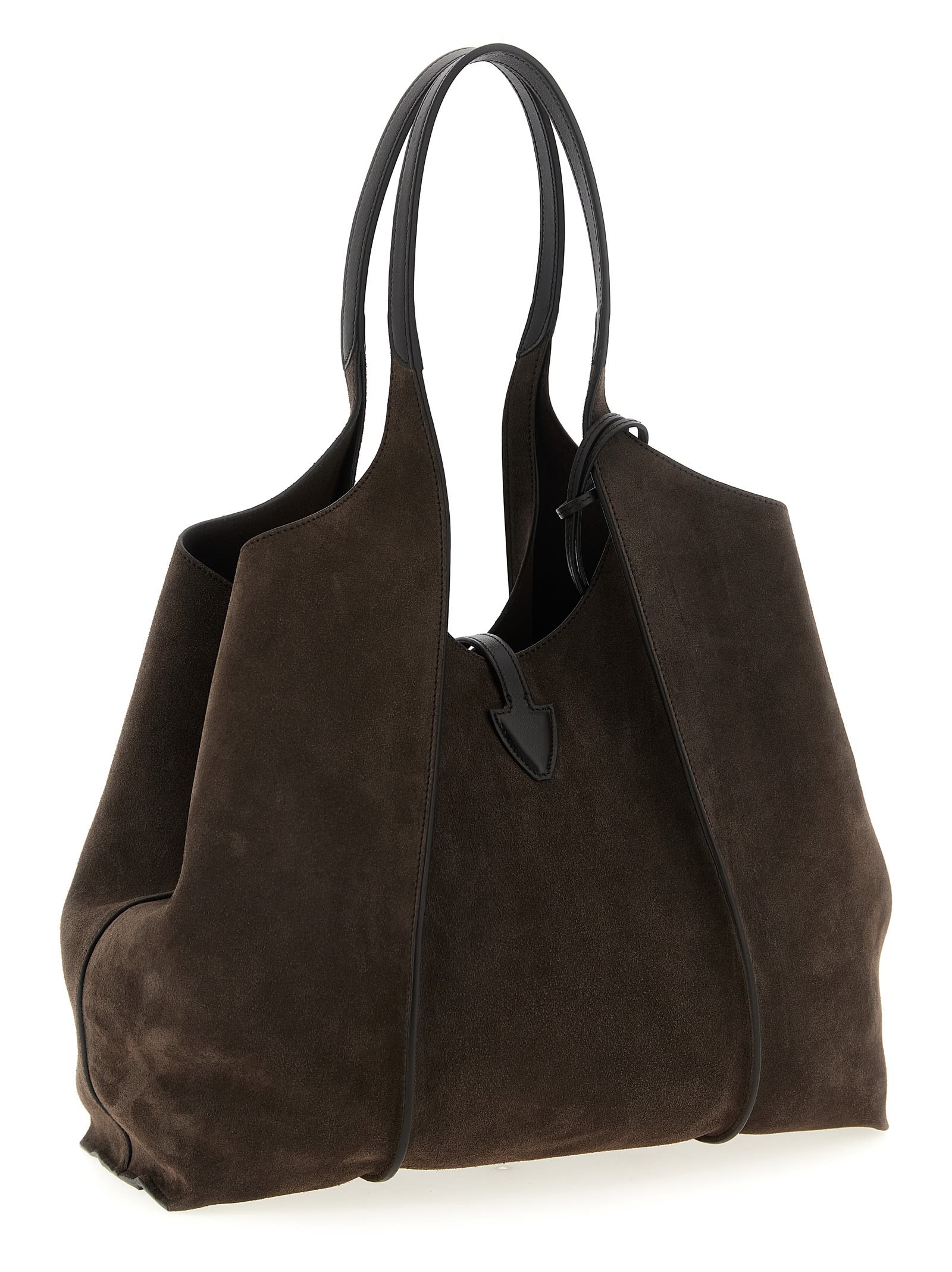 Tod's Dual Handle Metal Hardware Open Top Suede Finish In Brown