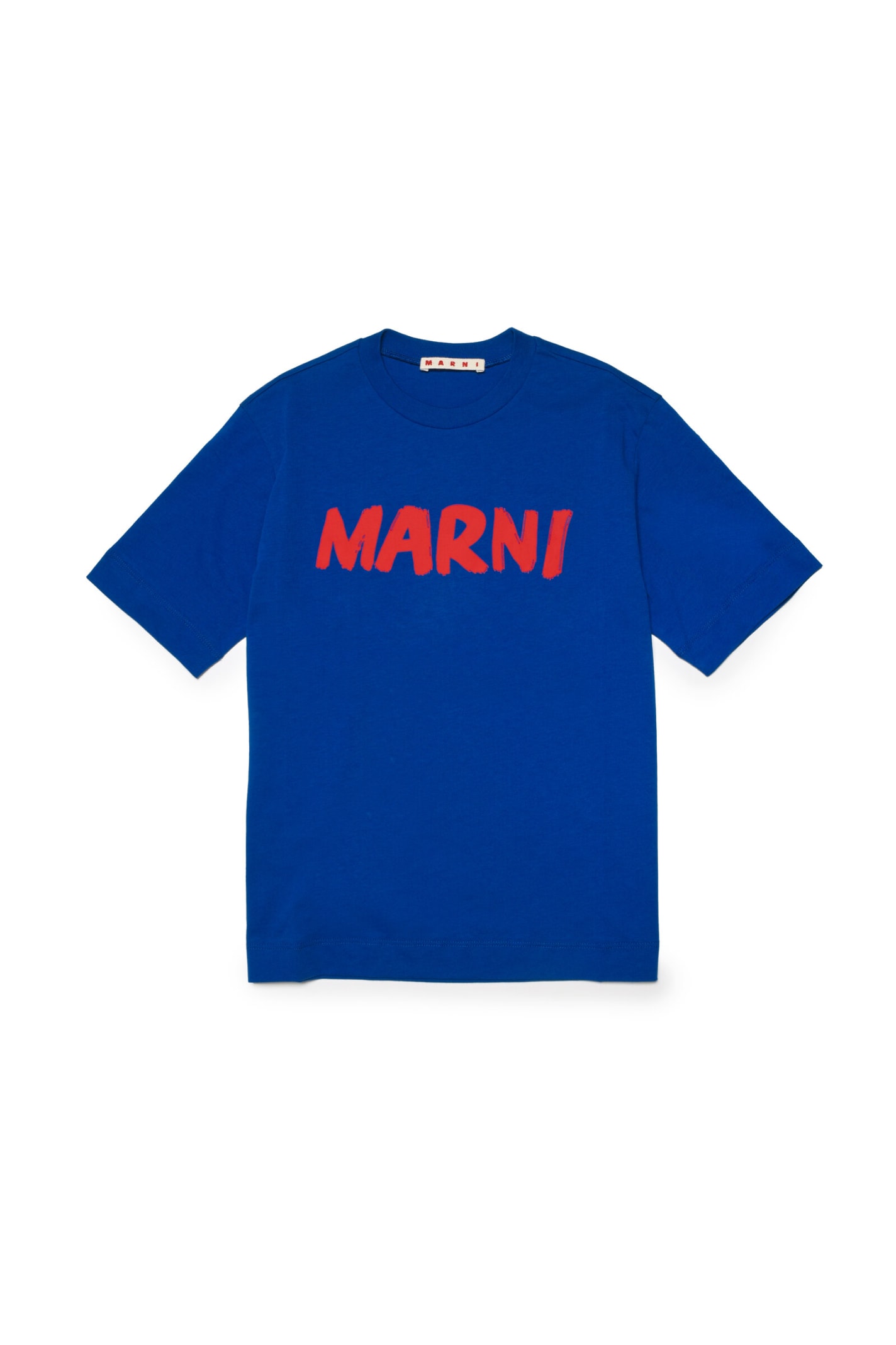 MARNI MT149AU T-SHIRT MARNI BLUE JERSEY T-SHIRT WITH MARNI BRUSH LOGO