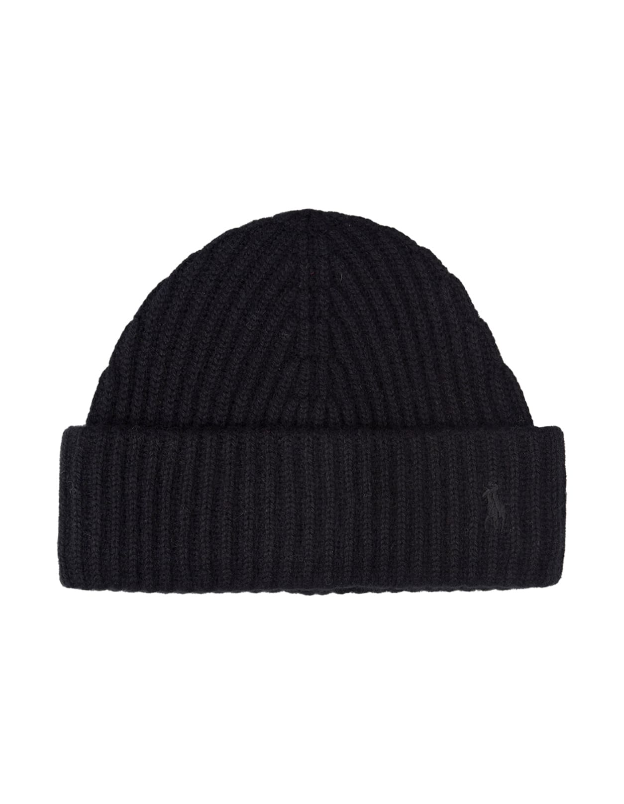 Black Wool And Cashmere Beanie With Embroidered Pony