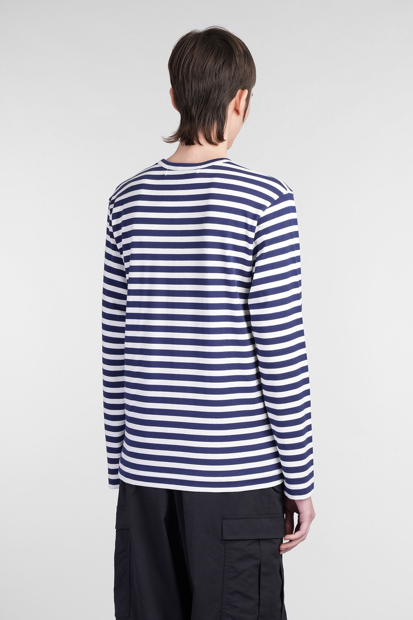 Comme Des Garçons Play Rhinestones Heart Striped T-shirt In Blue