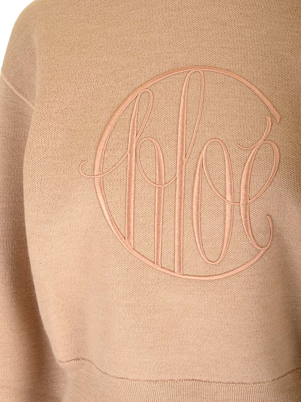 Shop Chloé Cropped Pullover With Logo In Beige