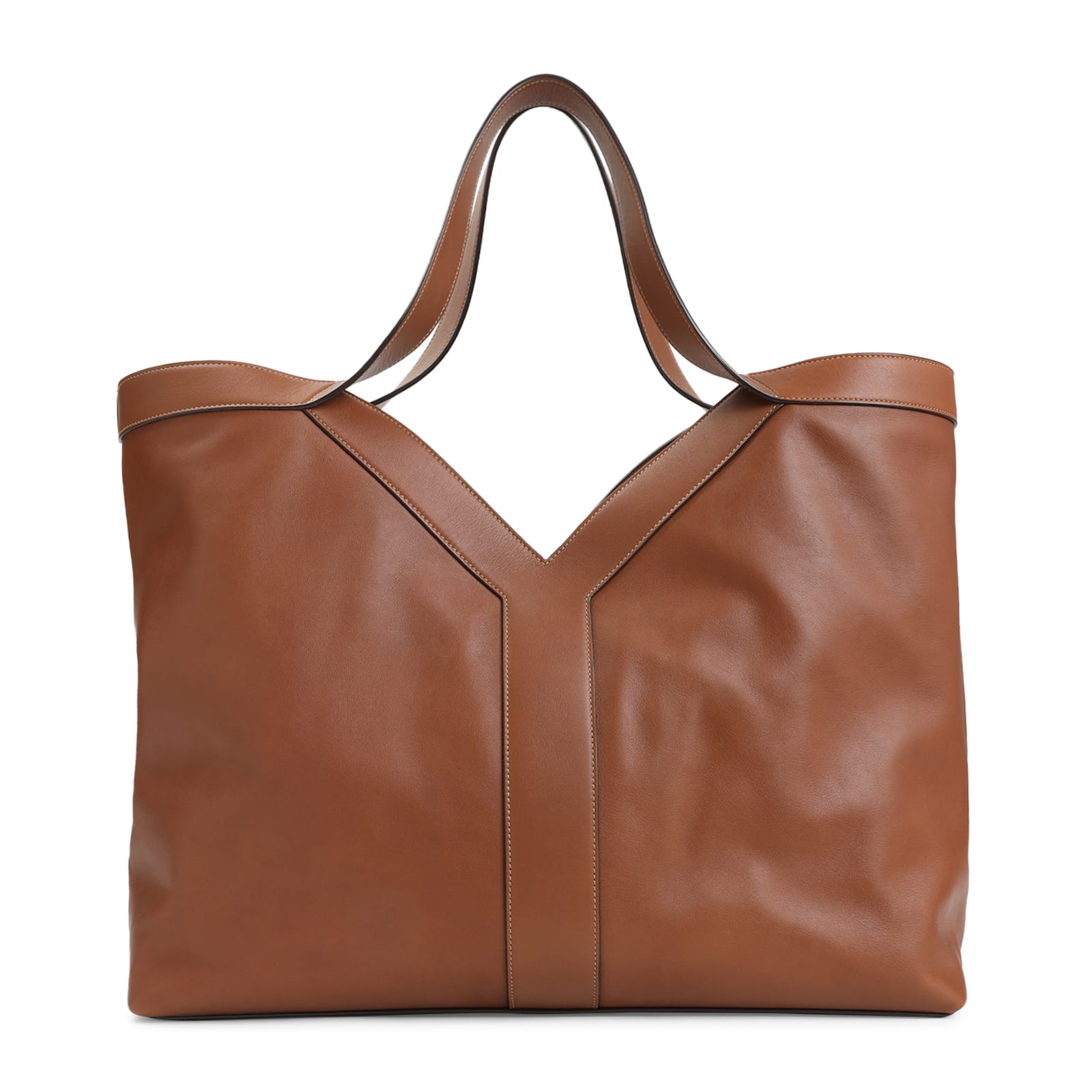 Saint Laurent Large Y Calf Leather Tote Bag In Brown