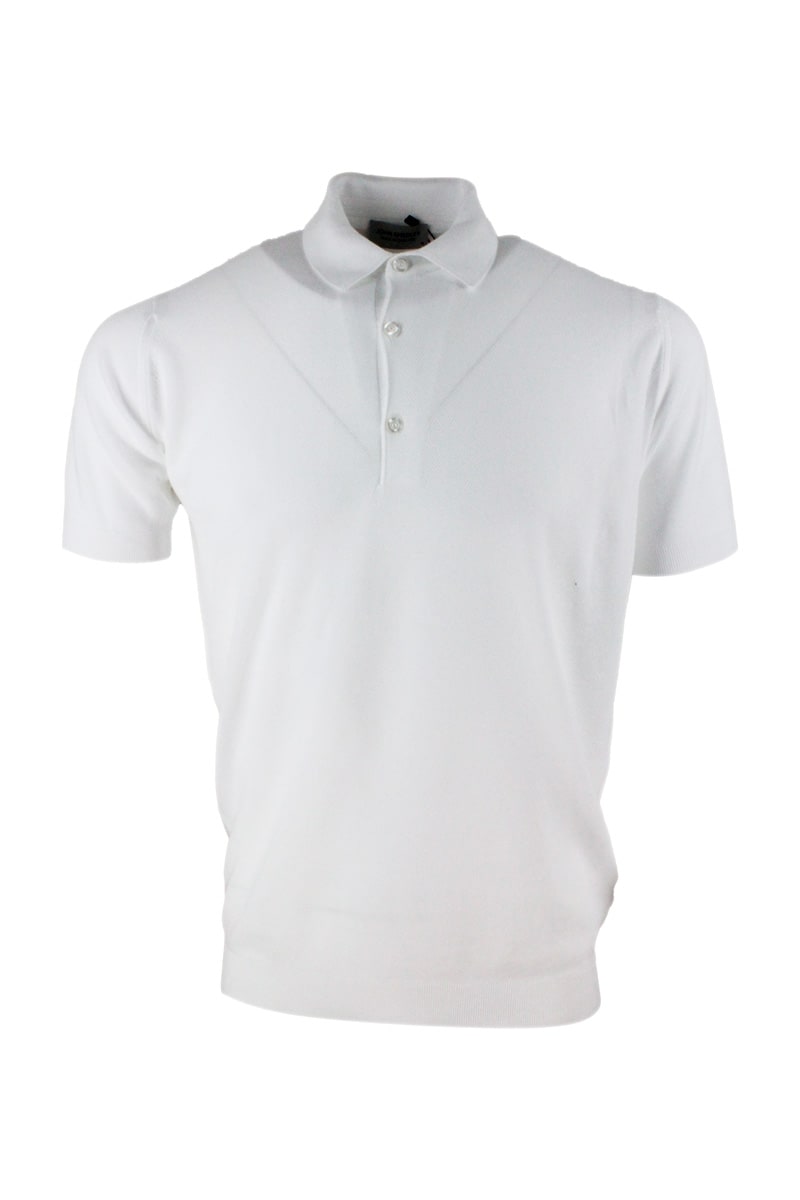 John Smedley Short-sleeved Polo Shirt In Extra-fine Pique Cotton Thread With Three Buttons