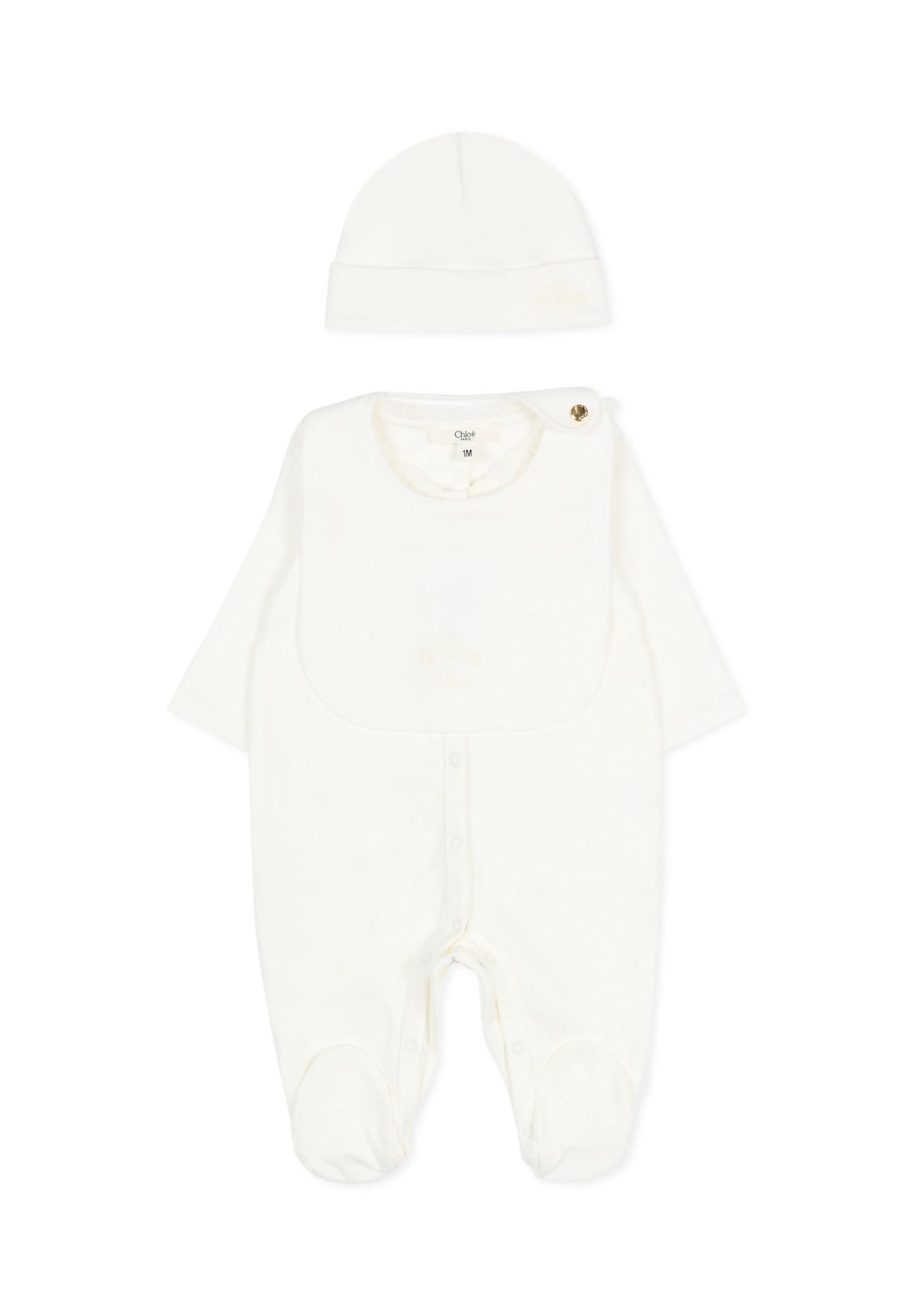 Chloé Ivory Babygrow Set For Baby Girl With Logo In White