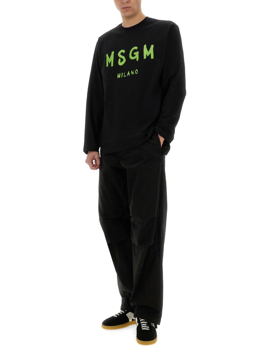 Msgm Crew Neck Cotton Sweatshirt In Black