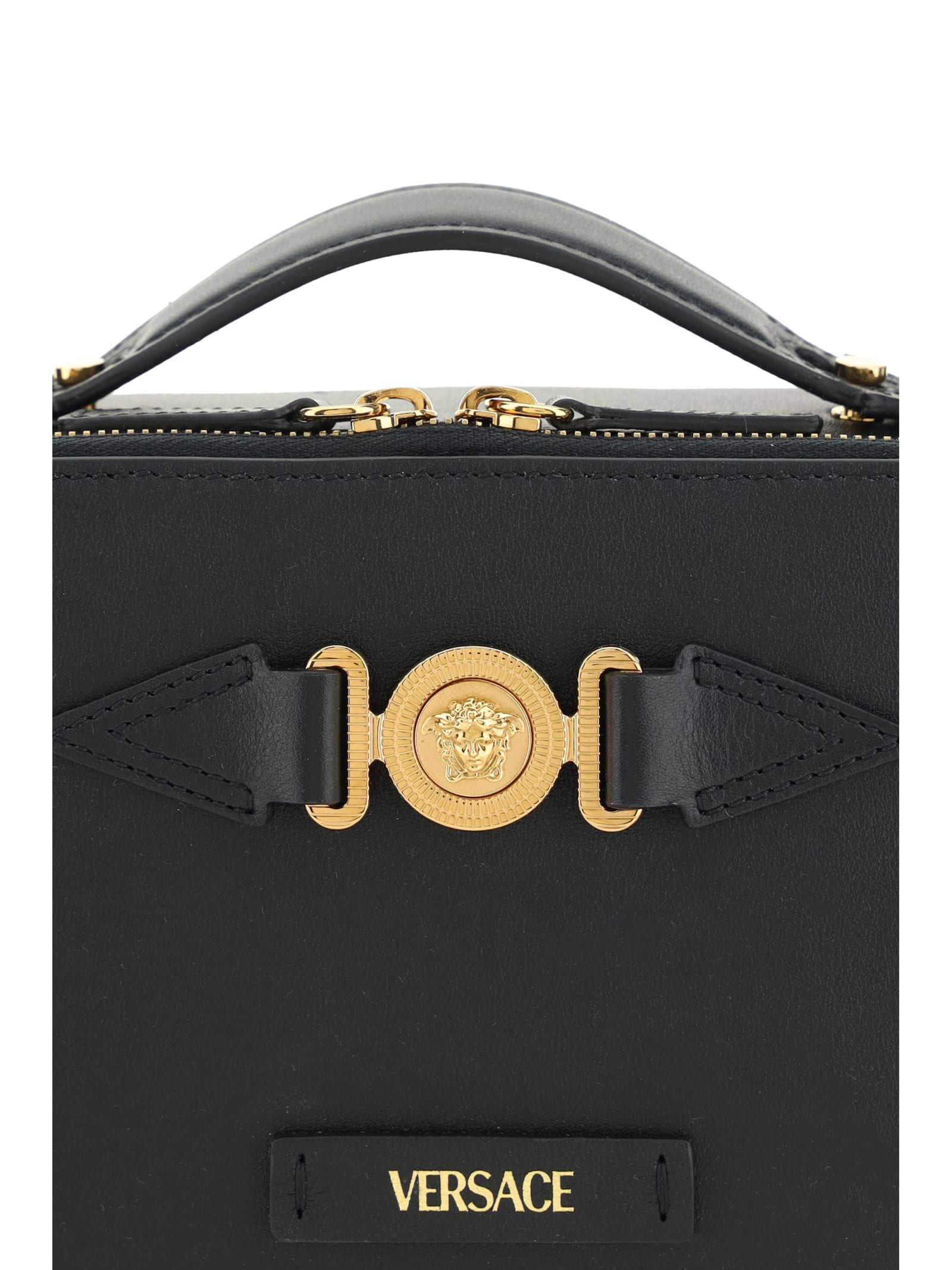 Shop Versace Medusa Shoulder Bag In Black/ Gold