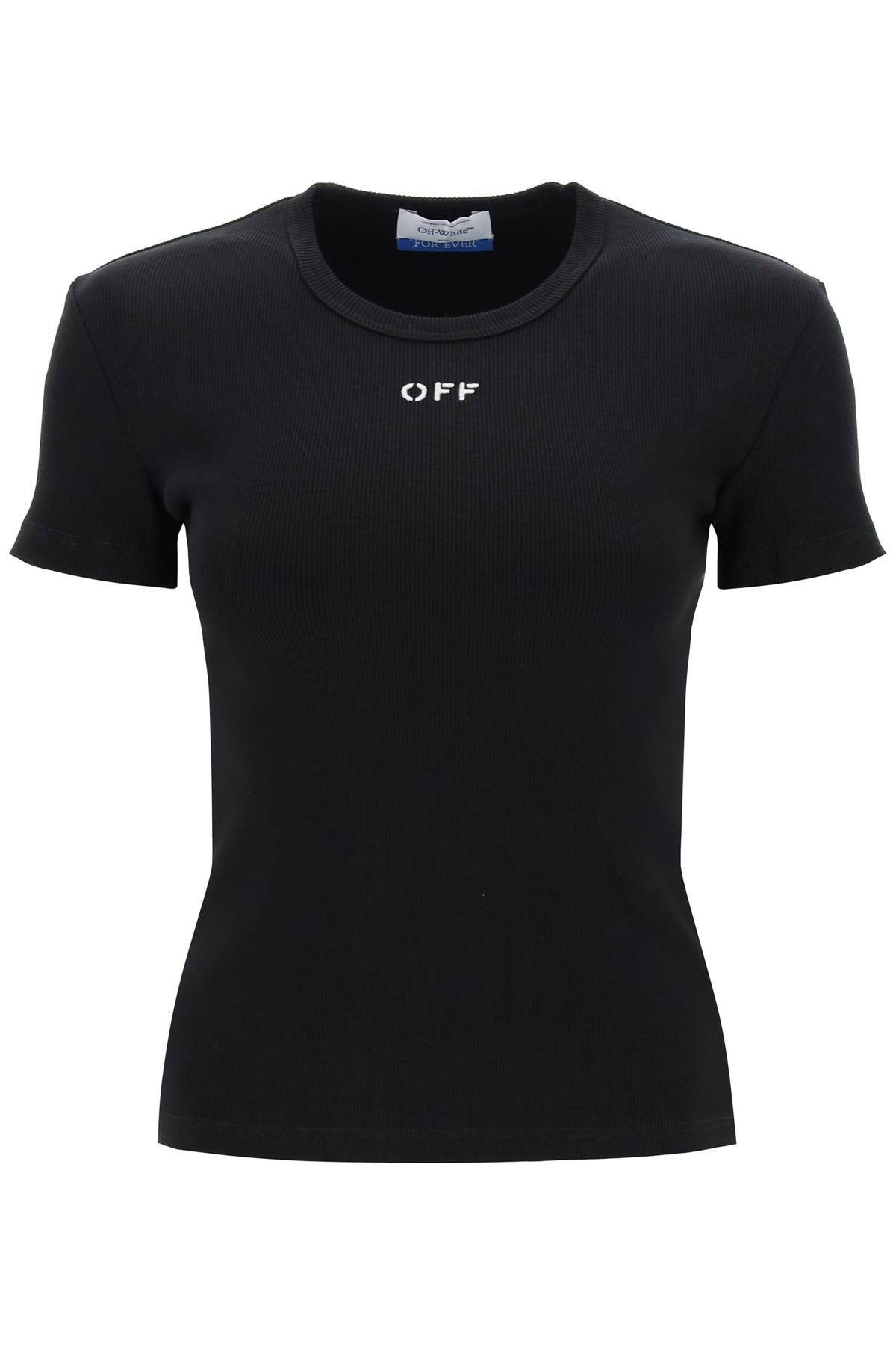 Shop Off-white Ribbed T-shirt With Off Embroidery In Black White (black)