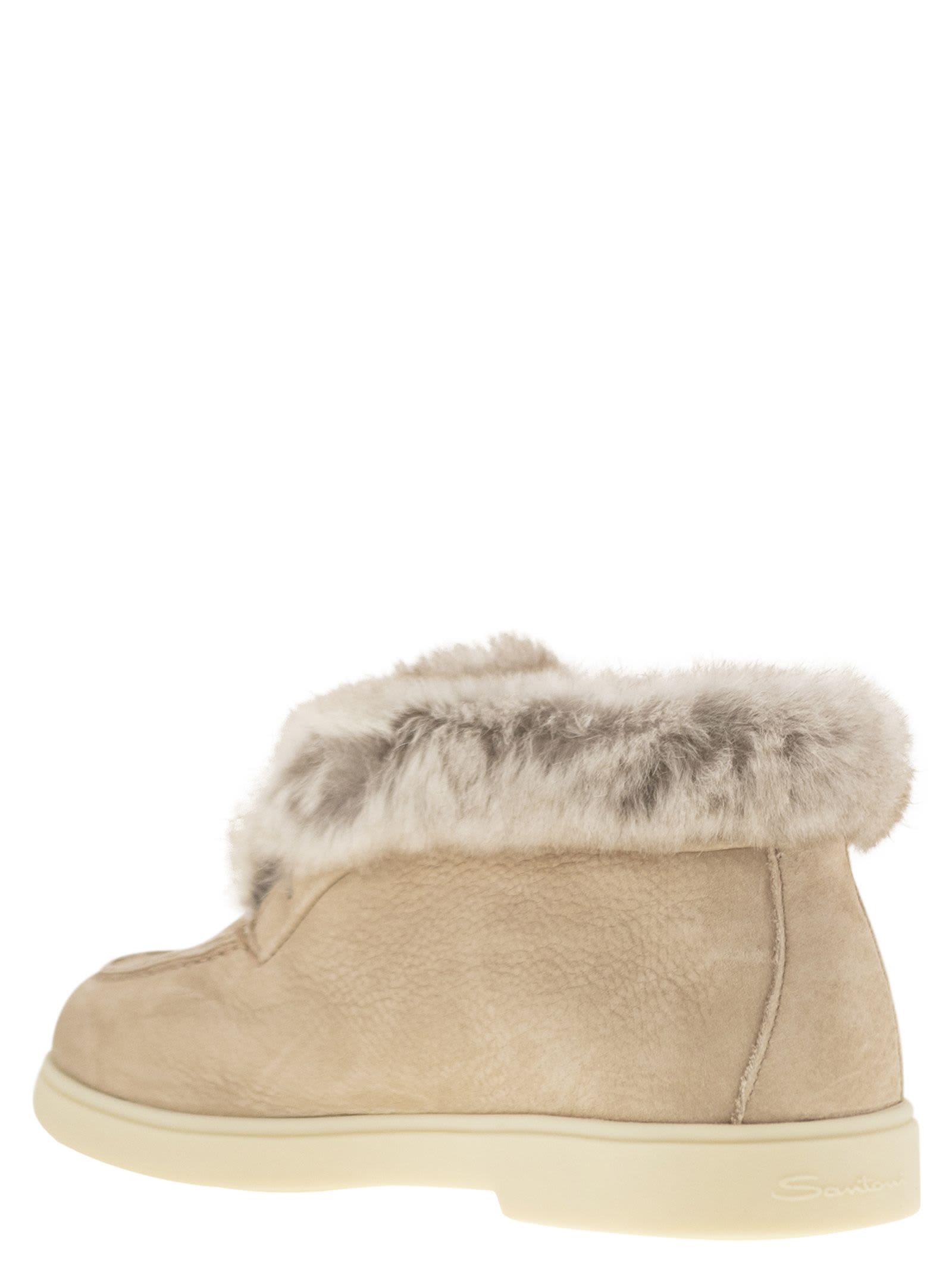 Shop Santoni Desert Boot In Nubuck With Fur In Beige